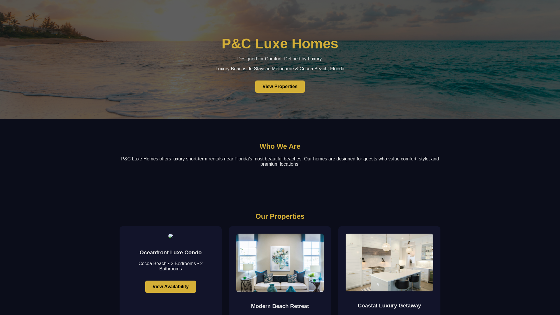 website screenshot of https://pcluxehomes.com