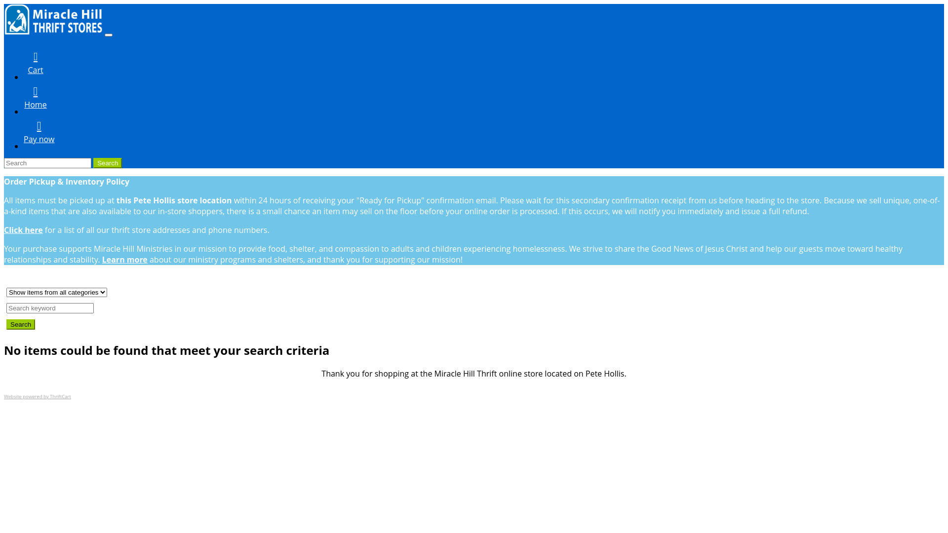 website screenshot of https://shopmhthriftpetehollis.org