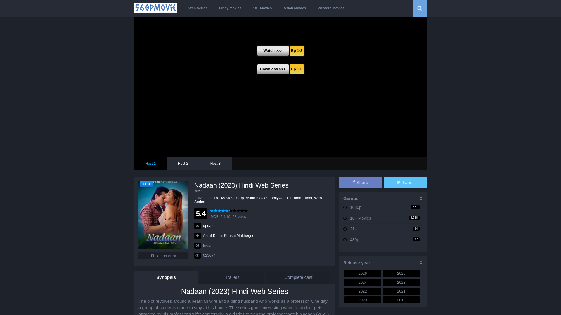 website screenshot of https://560pmovie.com/nadaan-2023-hindi-web-series/