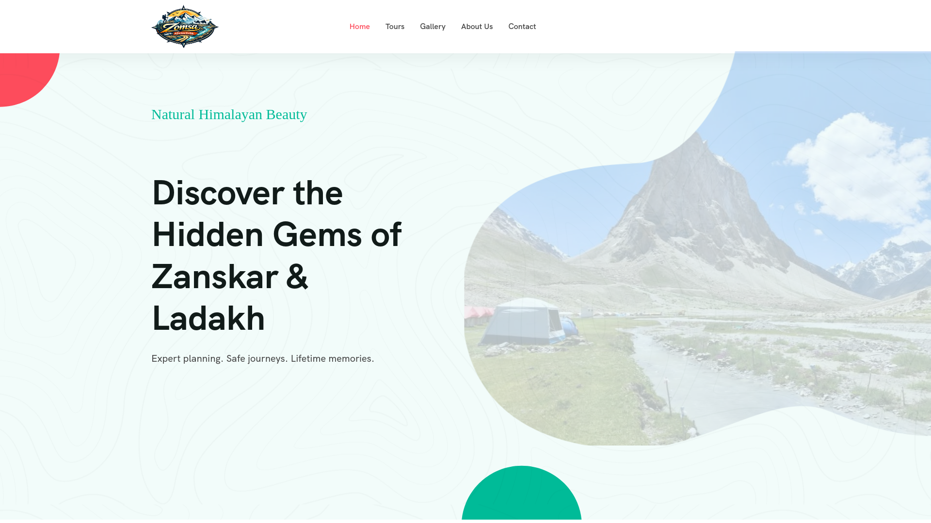 website screenshot of https://zanskarzomsaadventures.com