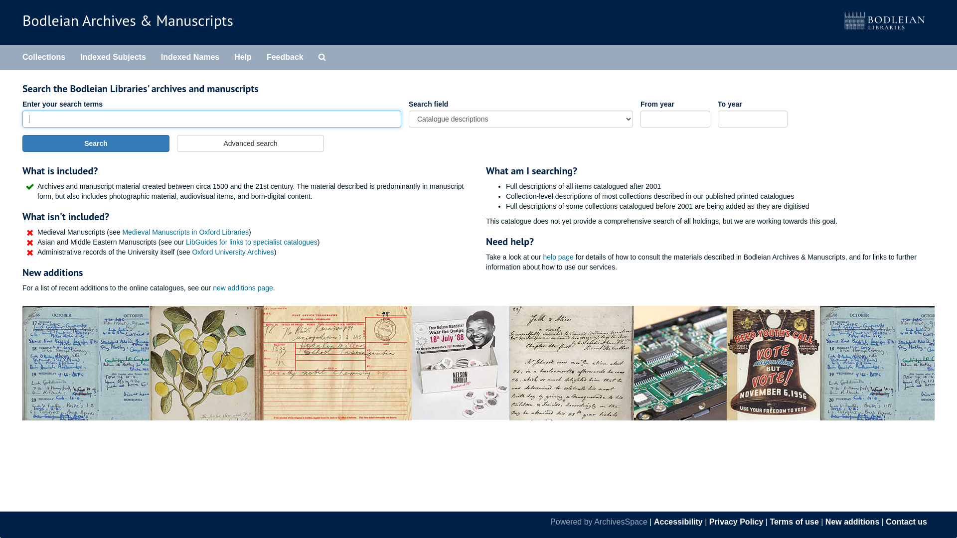 website screenshot of https://archives.bodleian.ox.ac.uk/