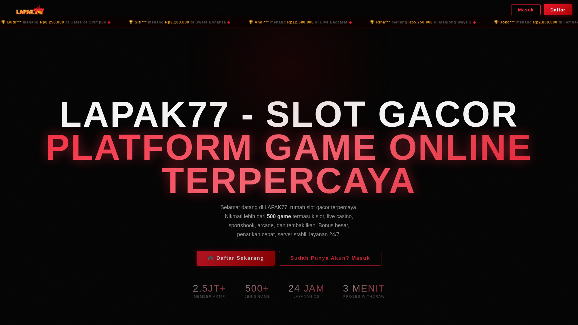 website screenshot of https://lapak77-play.com/