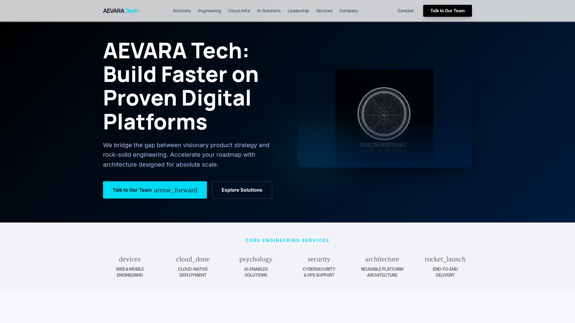 website screenshot of https://aevaratech.com/