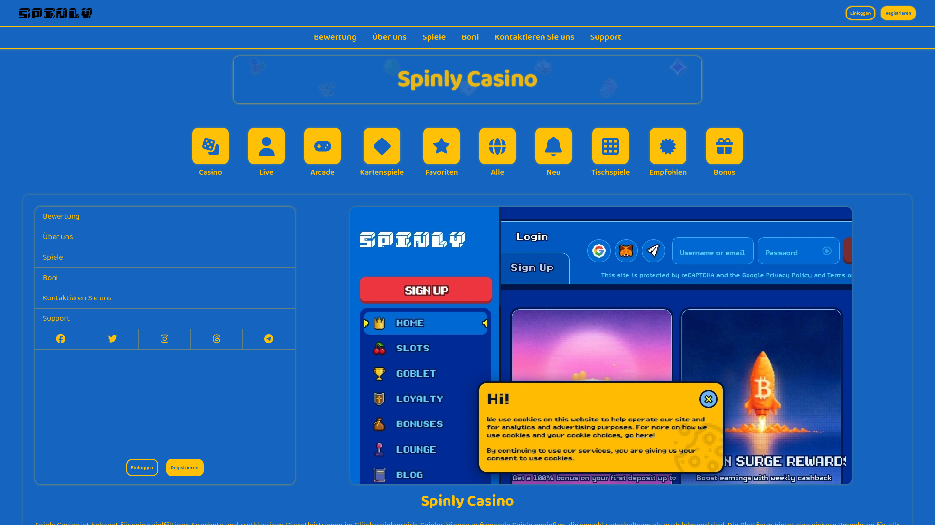 website screenshot of https://spinlycasino.de/