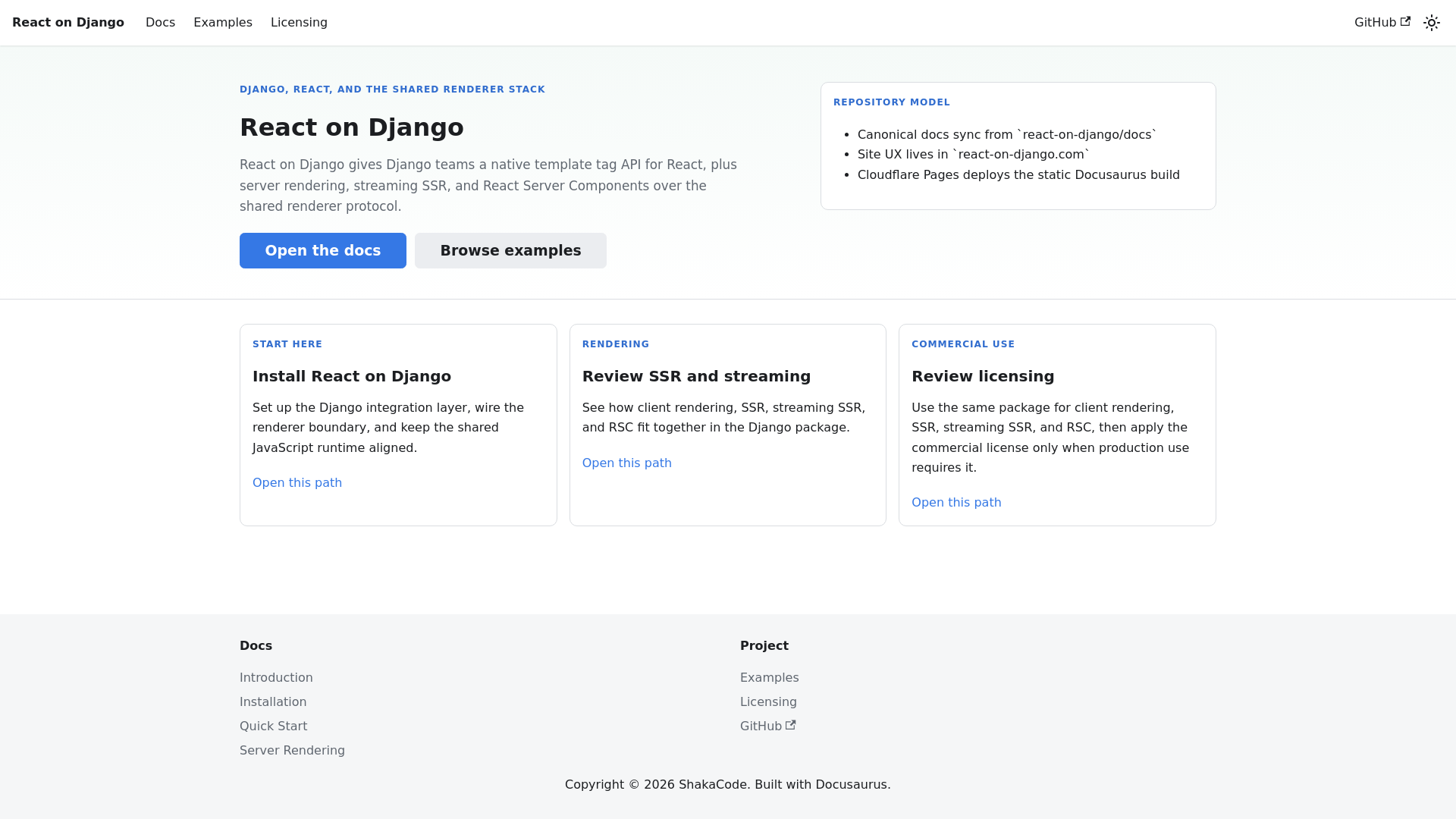 website screenshot of https://react-on-django-com.pages.dev/