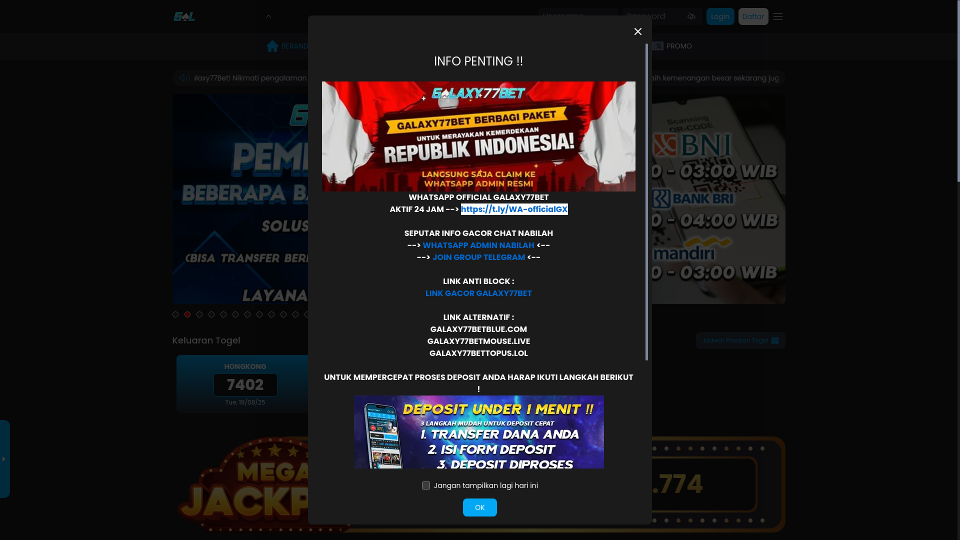 website screenshot of https://galaxy77betxo.com/