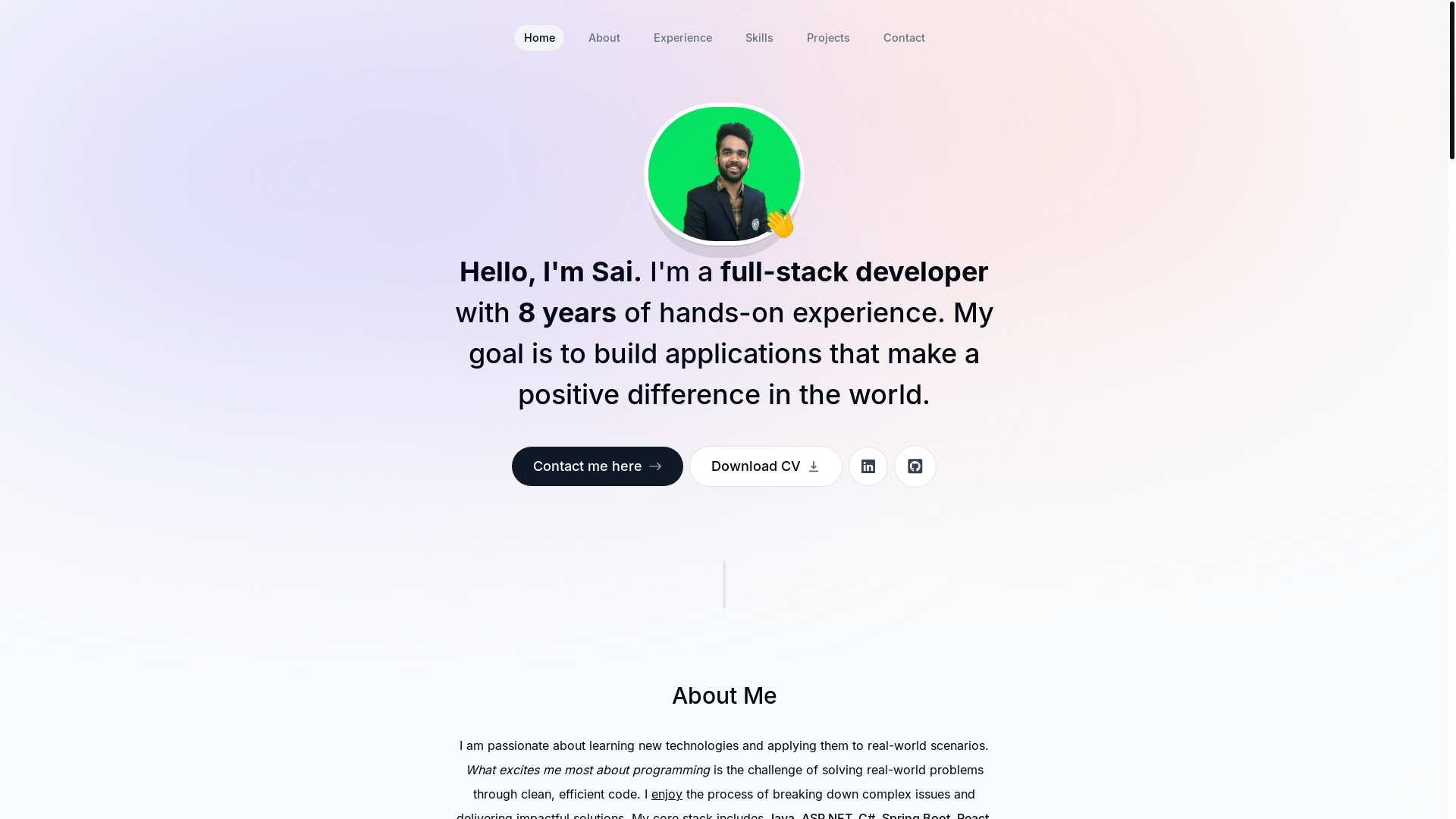 website screenshot of https://saibhargav.dev/