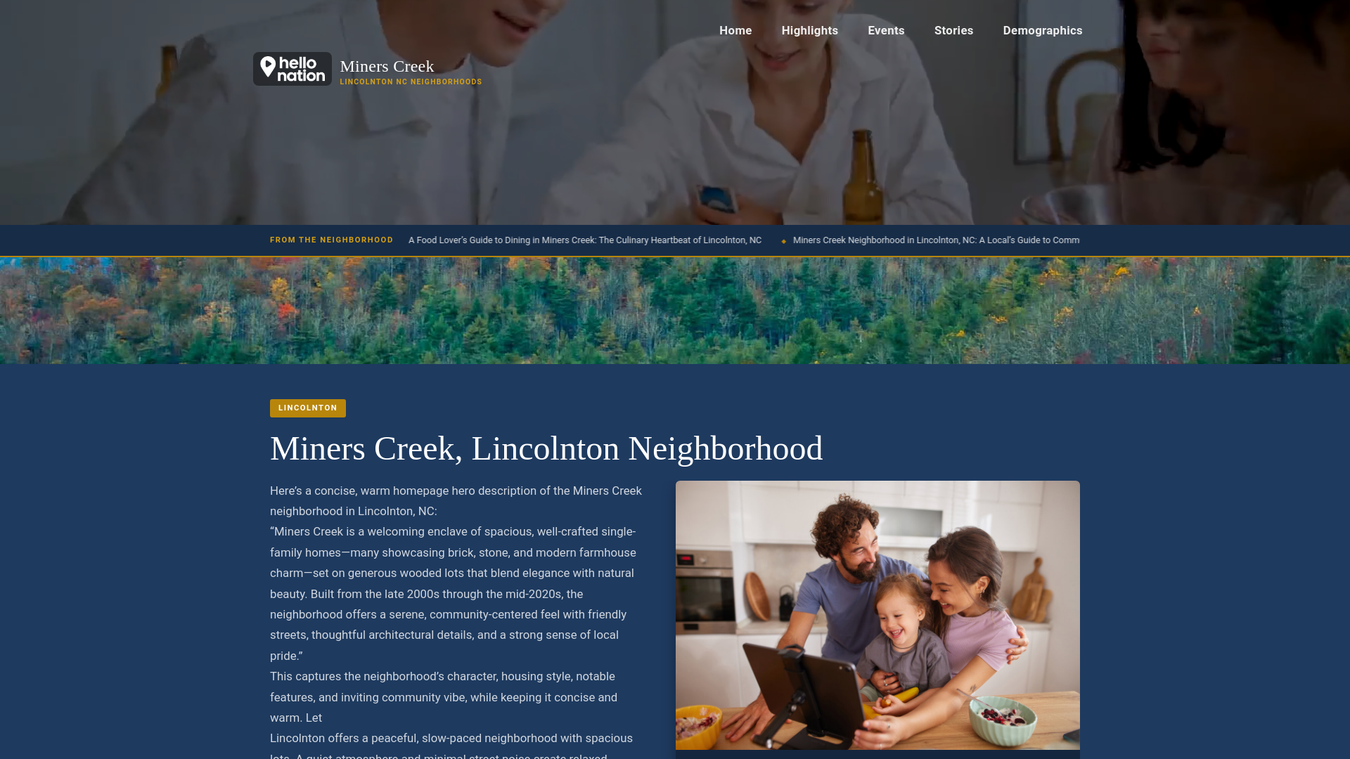 website screenshot of https://minerscreeklincolntonneighborhood.org/