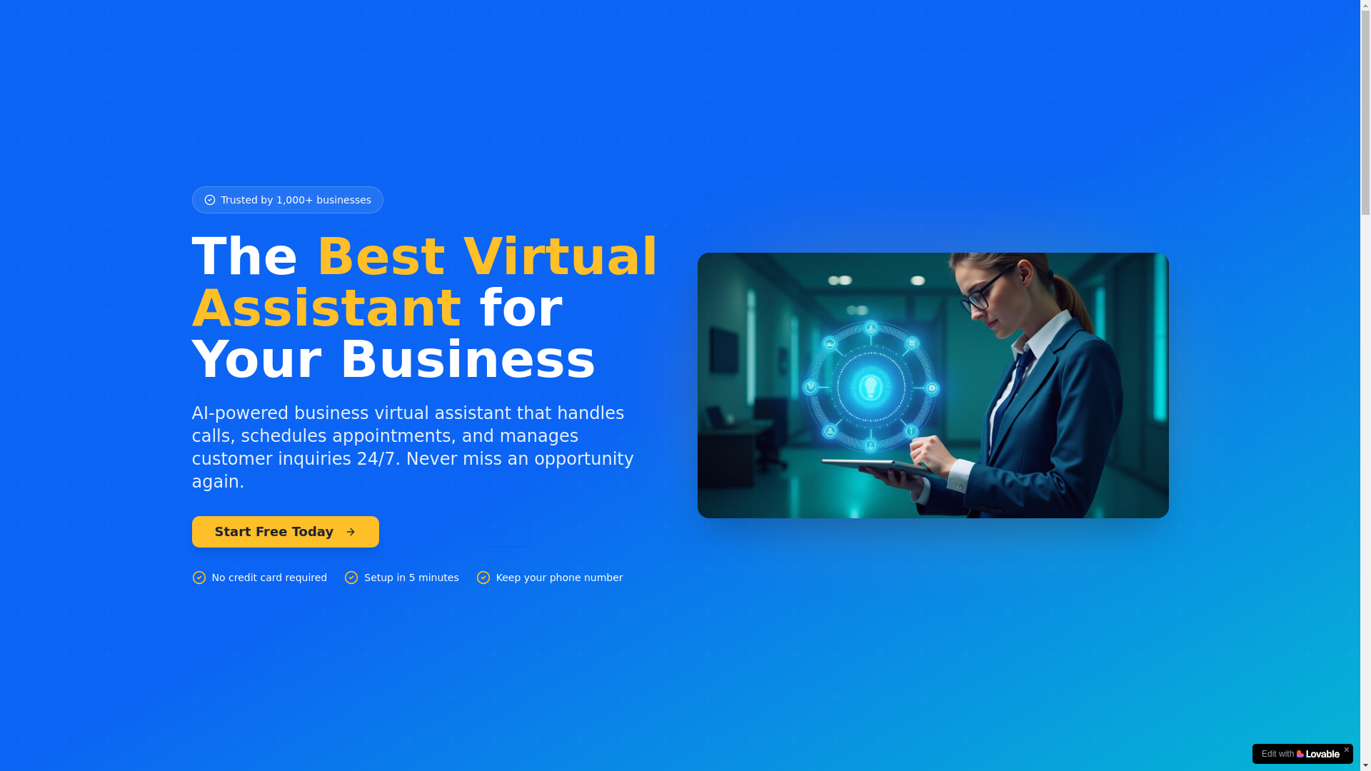 website screenshot of https://bestvirtualagent.com/