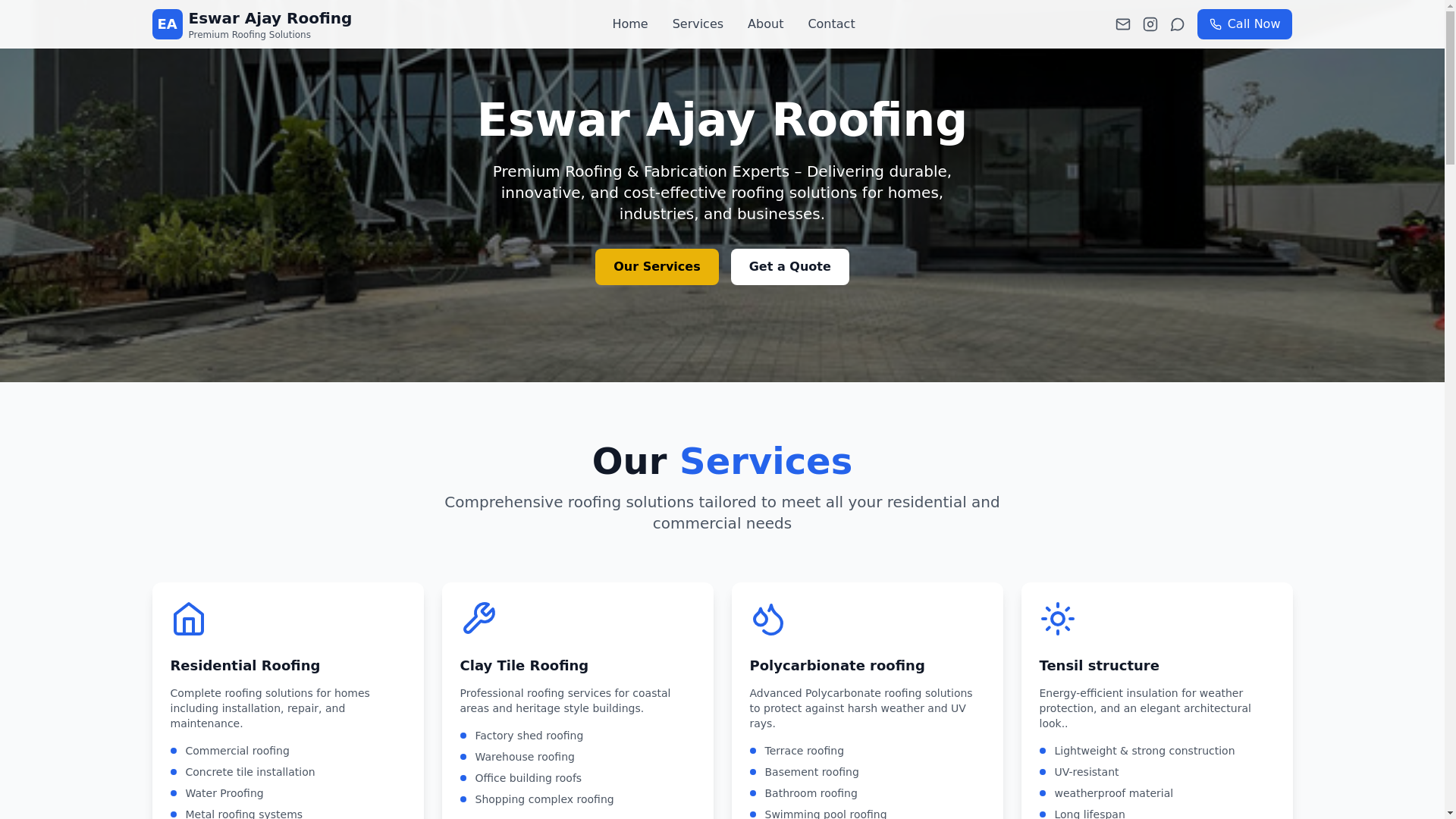 website screenshot of https://eswar-ajay-roofing.pages.dev/