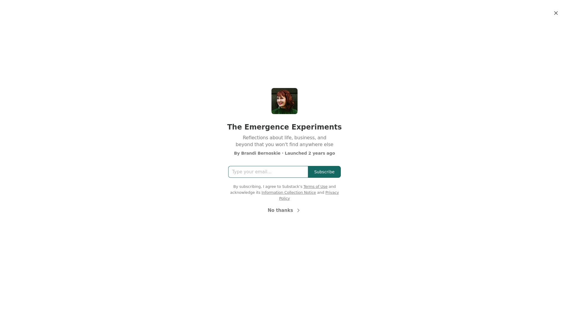 website screenshot of https://theemergenceexperiment.com/