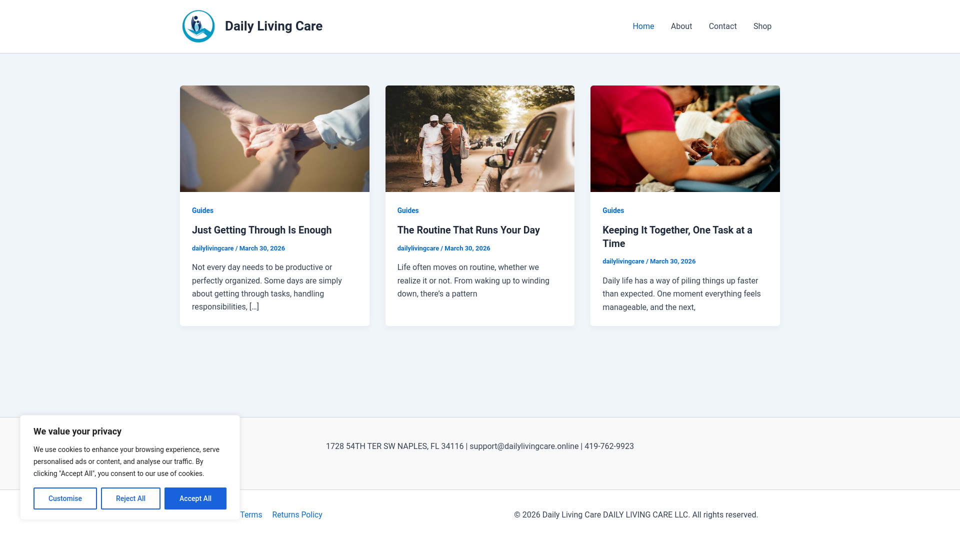 website screenshot of https://dailylivingcare.online/