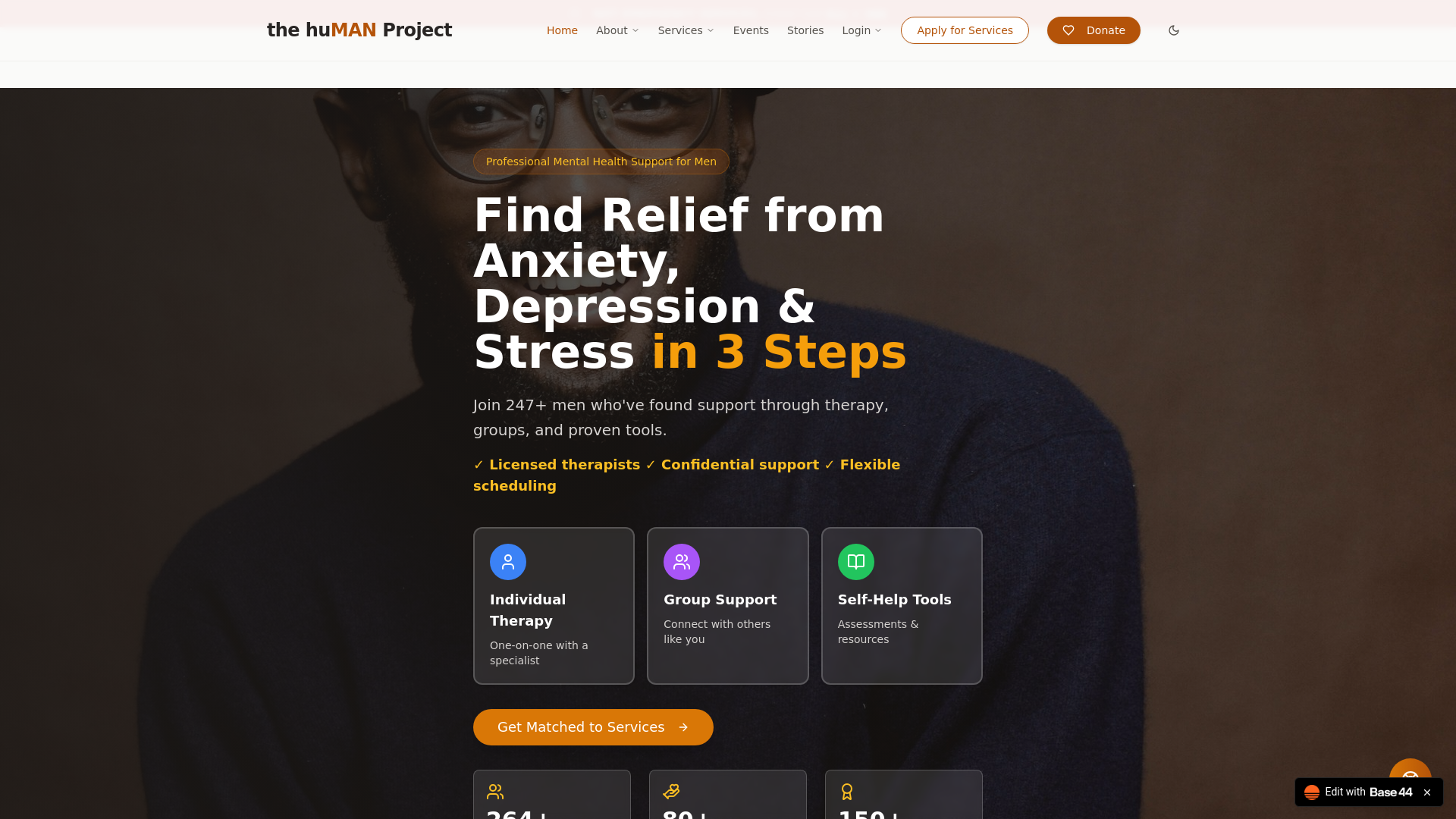 website screenshot of https://thehumanproject.care/