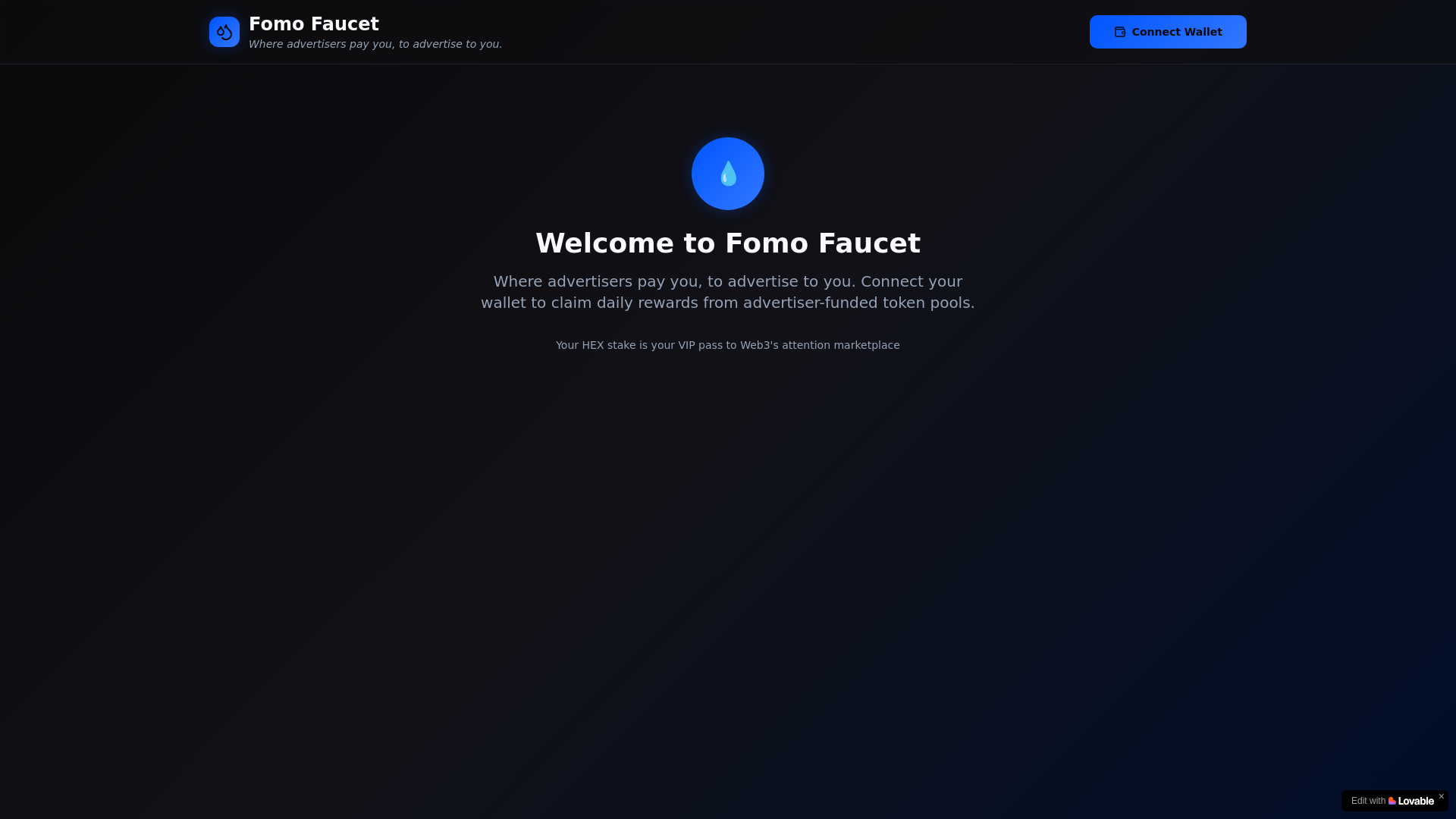 website screenshot of https://fomofaucet.com/