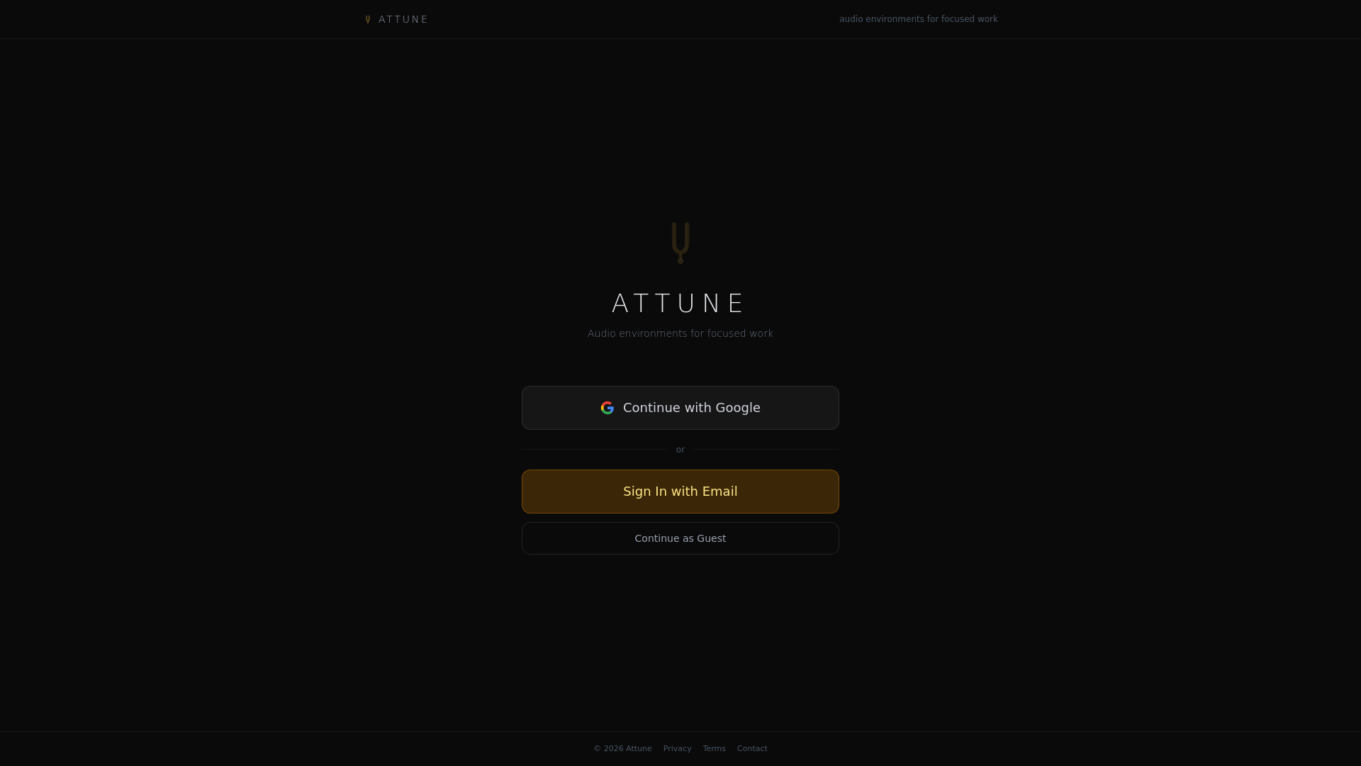 website screenshot of https://attuneaudio.app