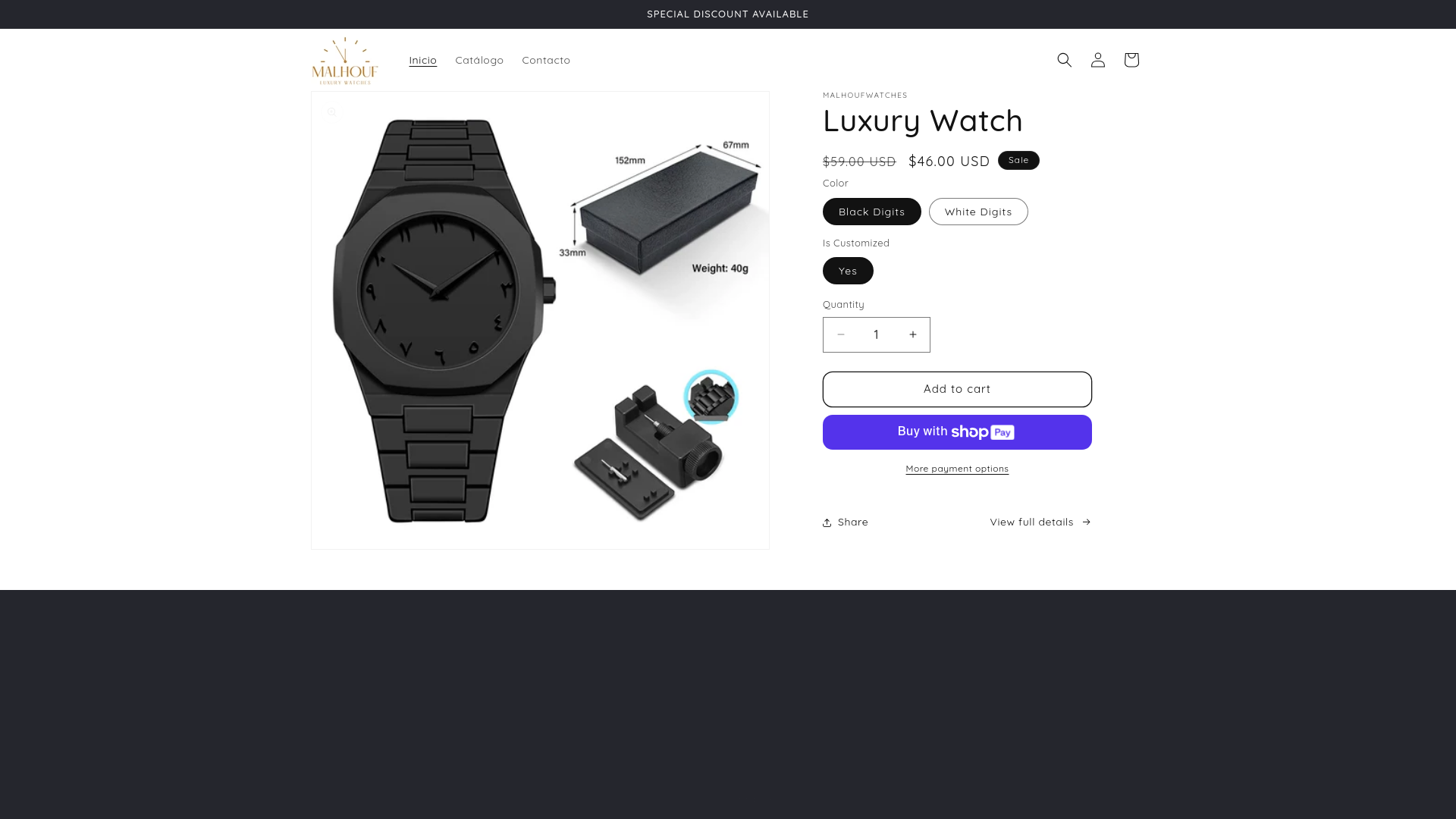 website screenshot of https://malhoufwatches.store/