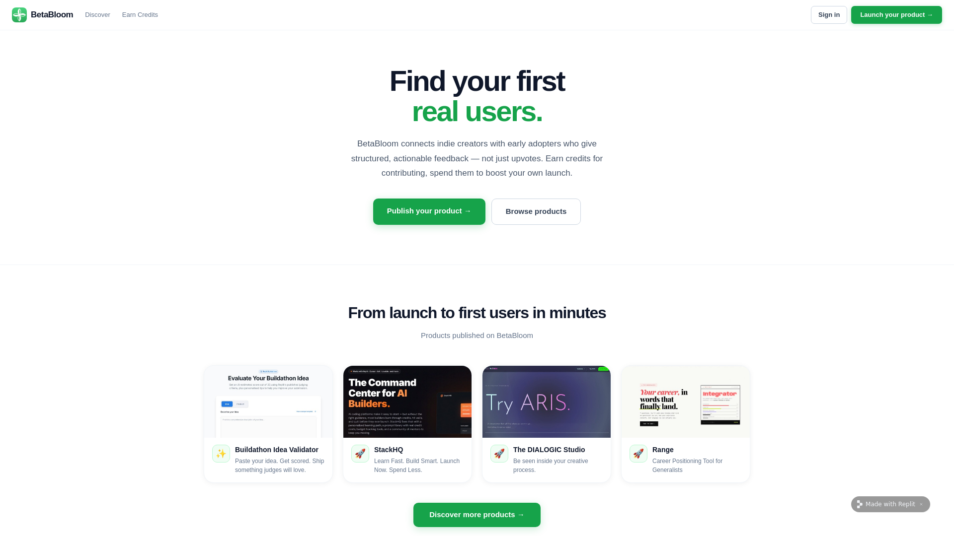 website screenshot of https://betabloom.app/