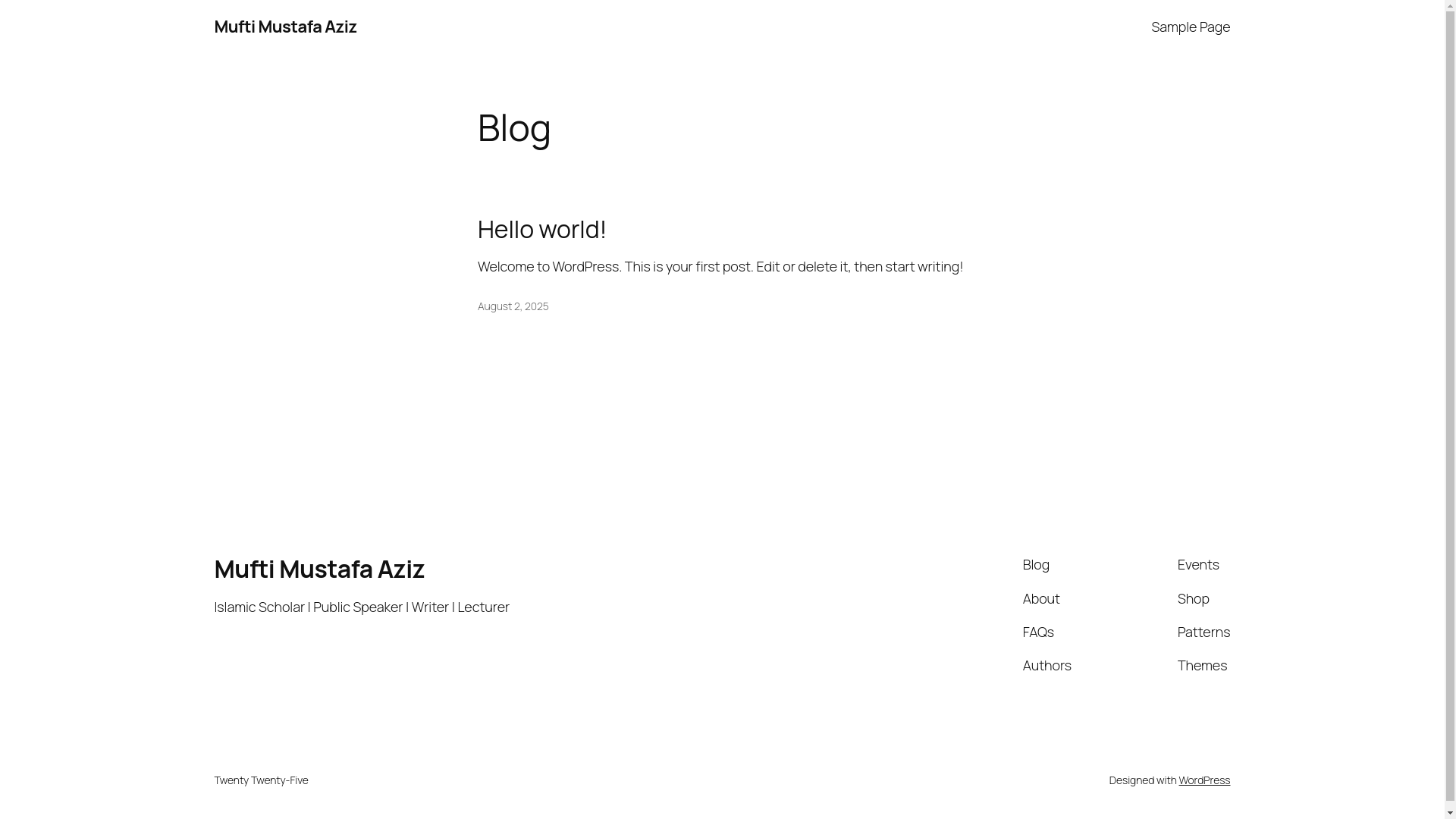 website screenshot of https://muftimustafaaziz.com/
