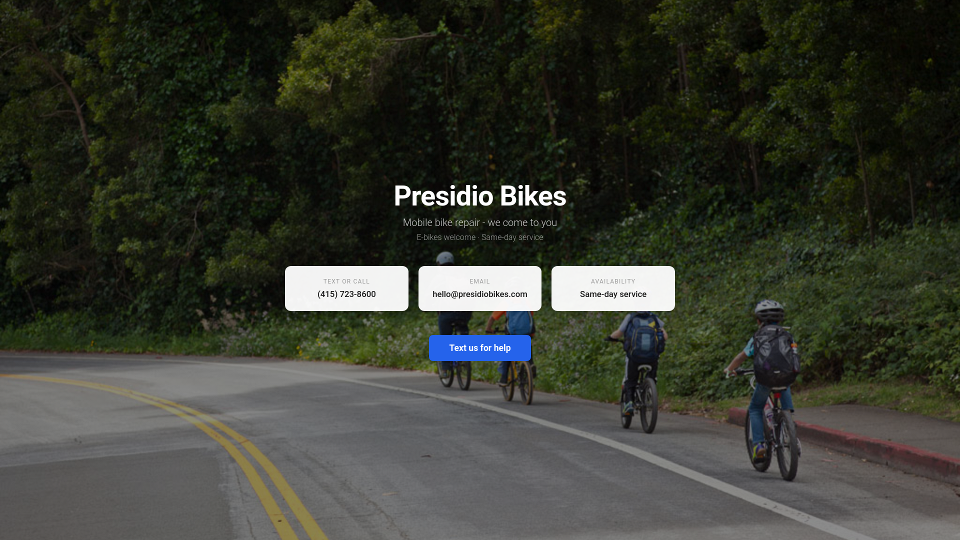 website screenshot of https://presidiobikes.com/