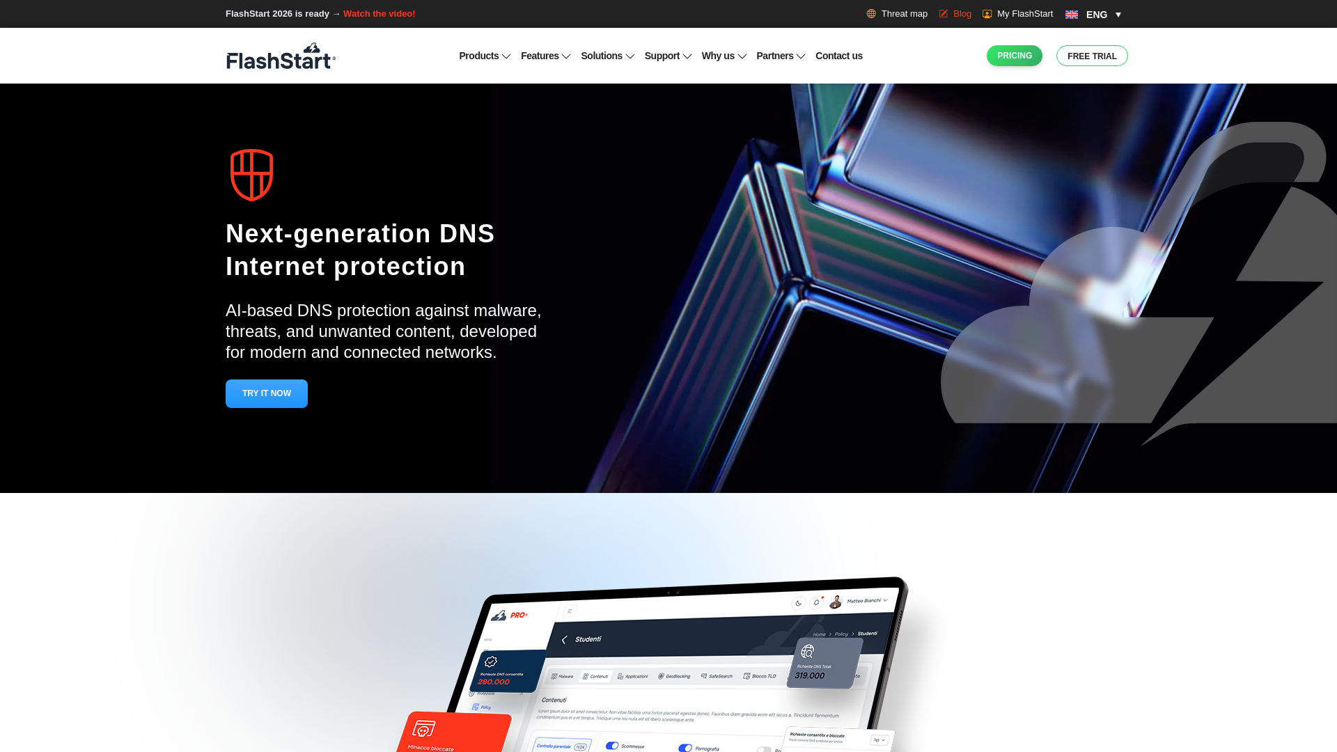 website screenshot of https://dem.flashstart.com/