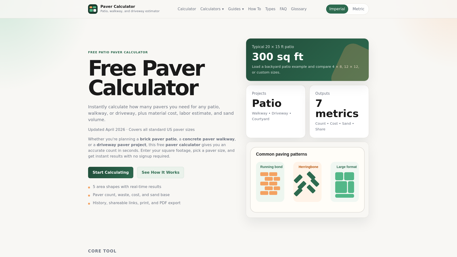 website screenshot of https://pavercalculator.pages.dev/