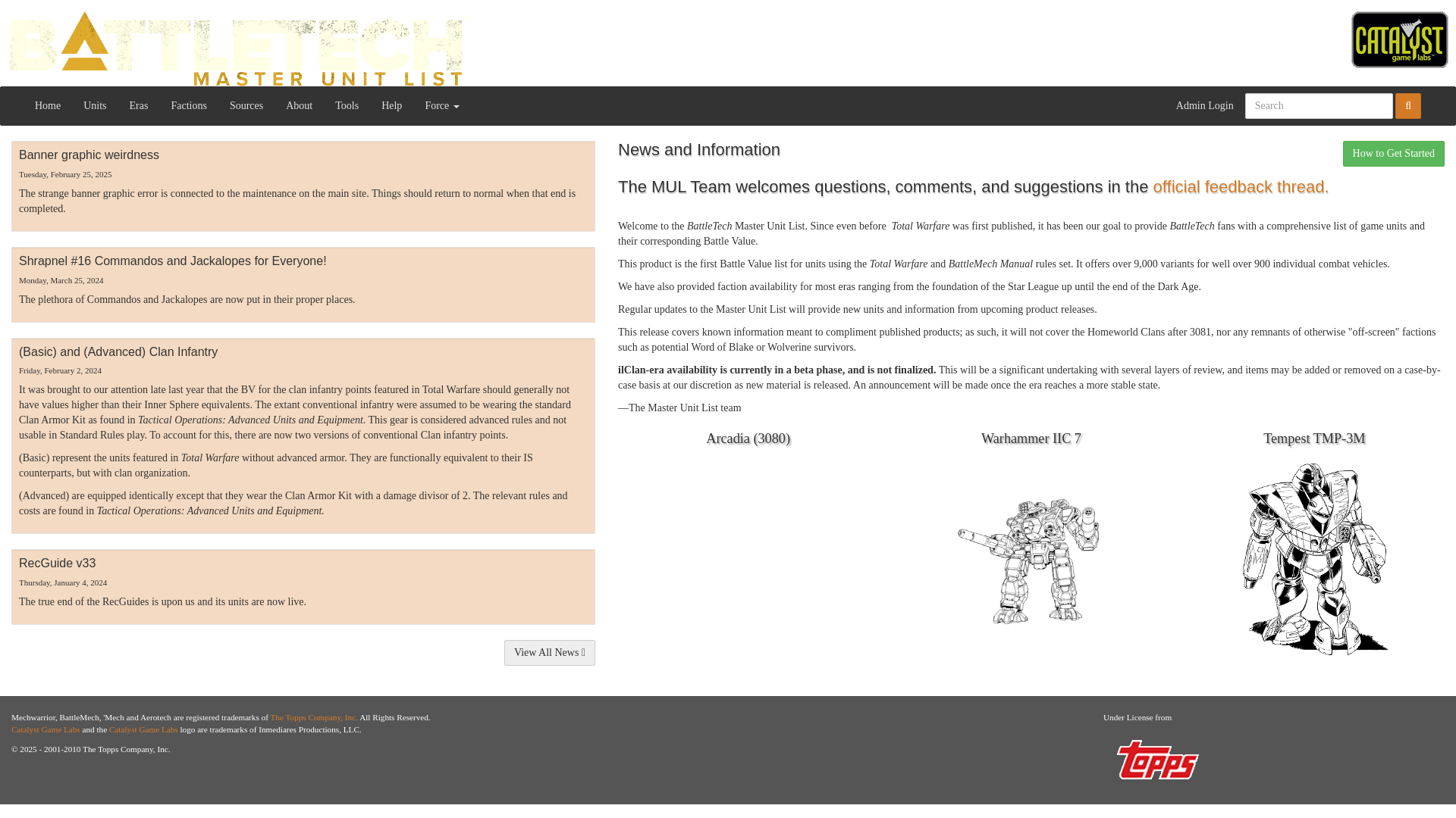 website screenshot of http://masterunitlist.info/