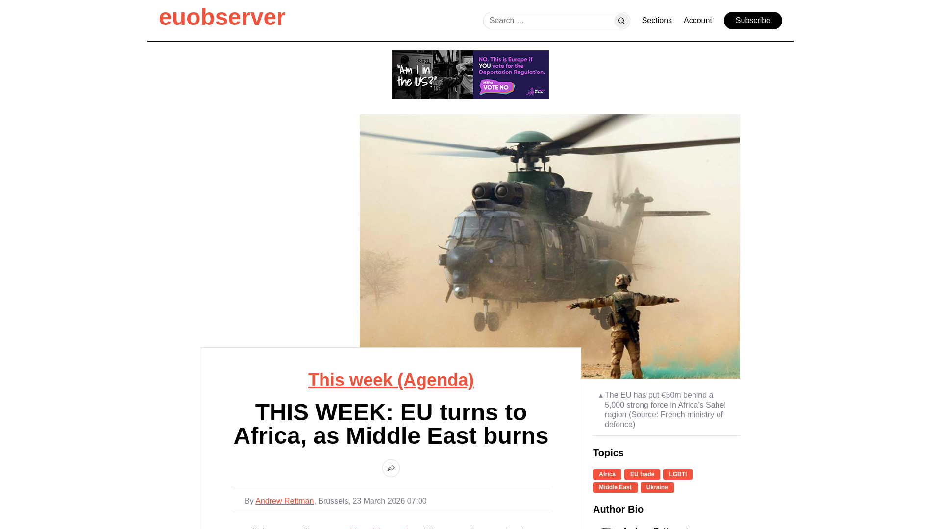 website screenshot of https://euobserver.com/207809/this-week-eu-turns-to-africa-as-middle-east-burns/