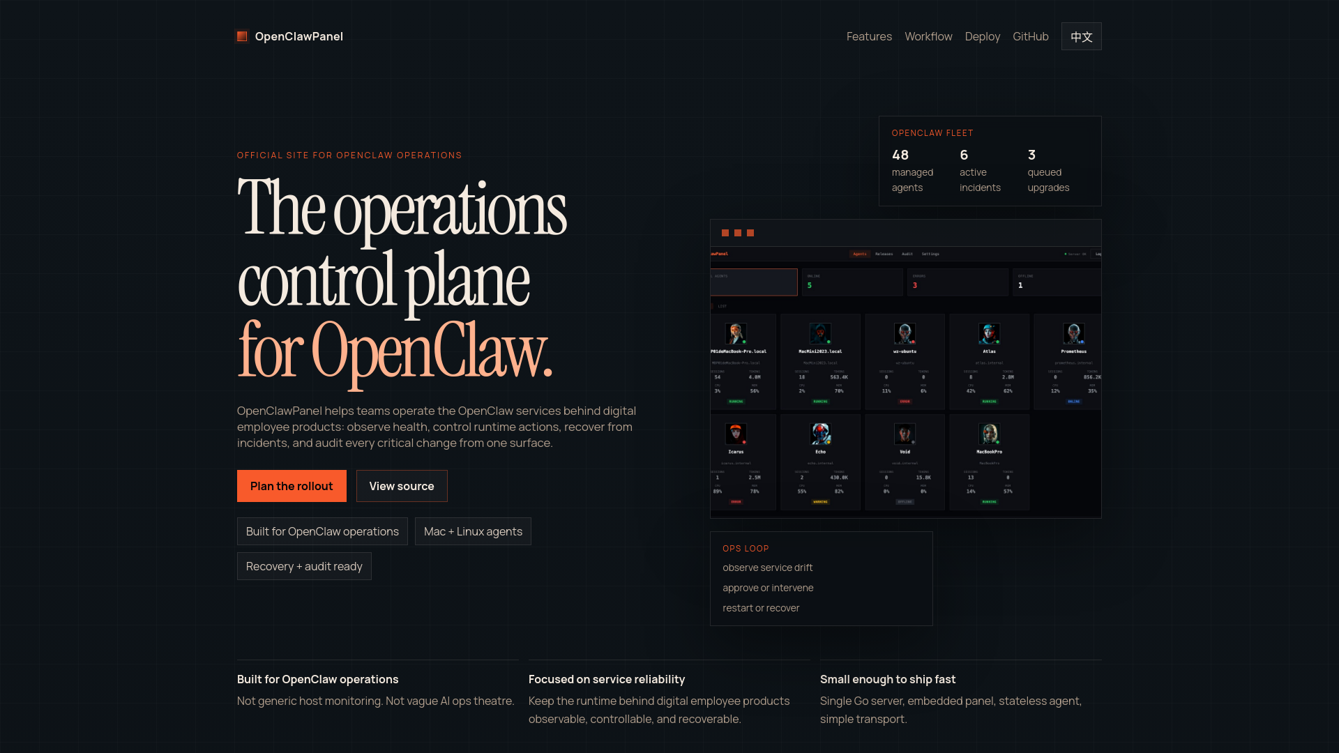 website screenshot of https://openclaw-panel-site.pages.dev/