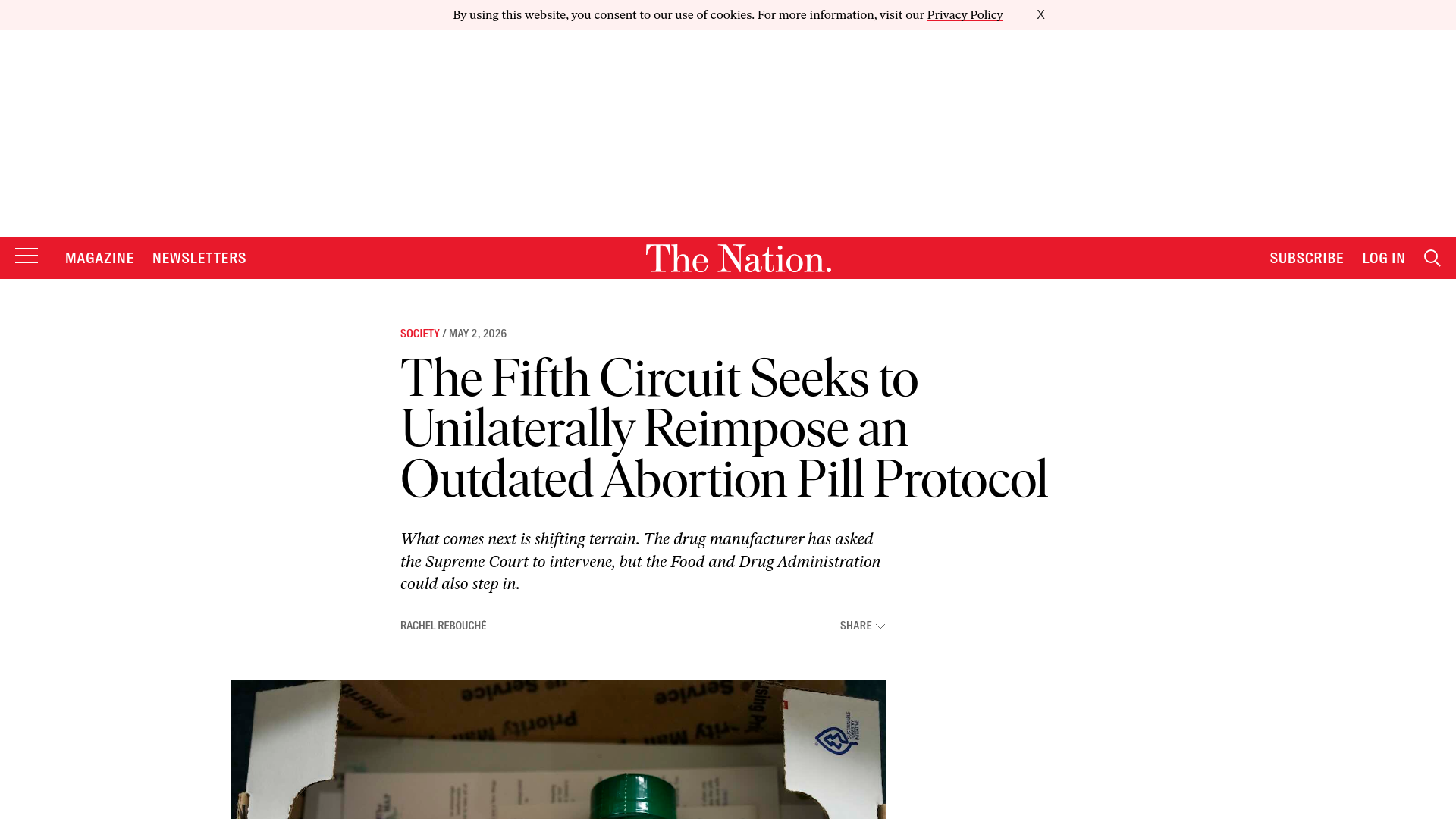 website screenshot of https://www.thenation.com/article/society/fifth-circuit-outdated-mifepristone-protocol/