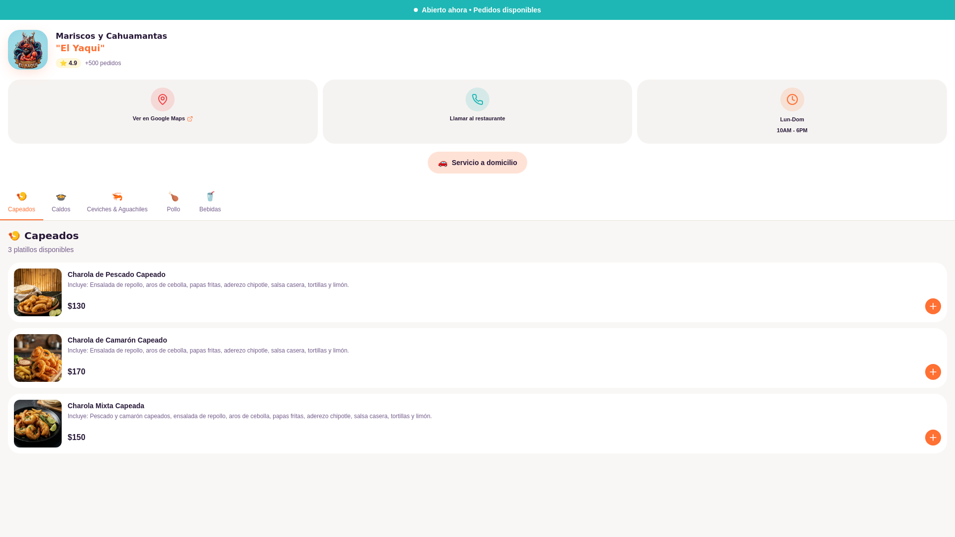 website screenshot of https://menumariscoselyaqui.shop/