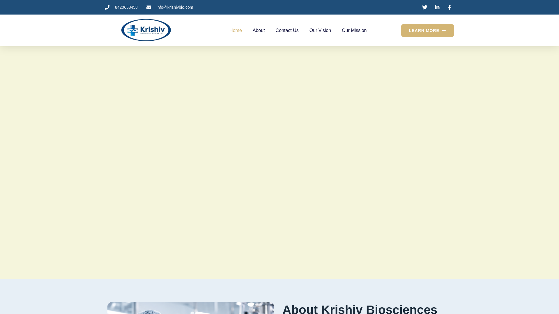 website screenshot of https://krishivbiosciences.com/
