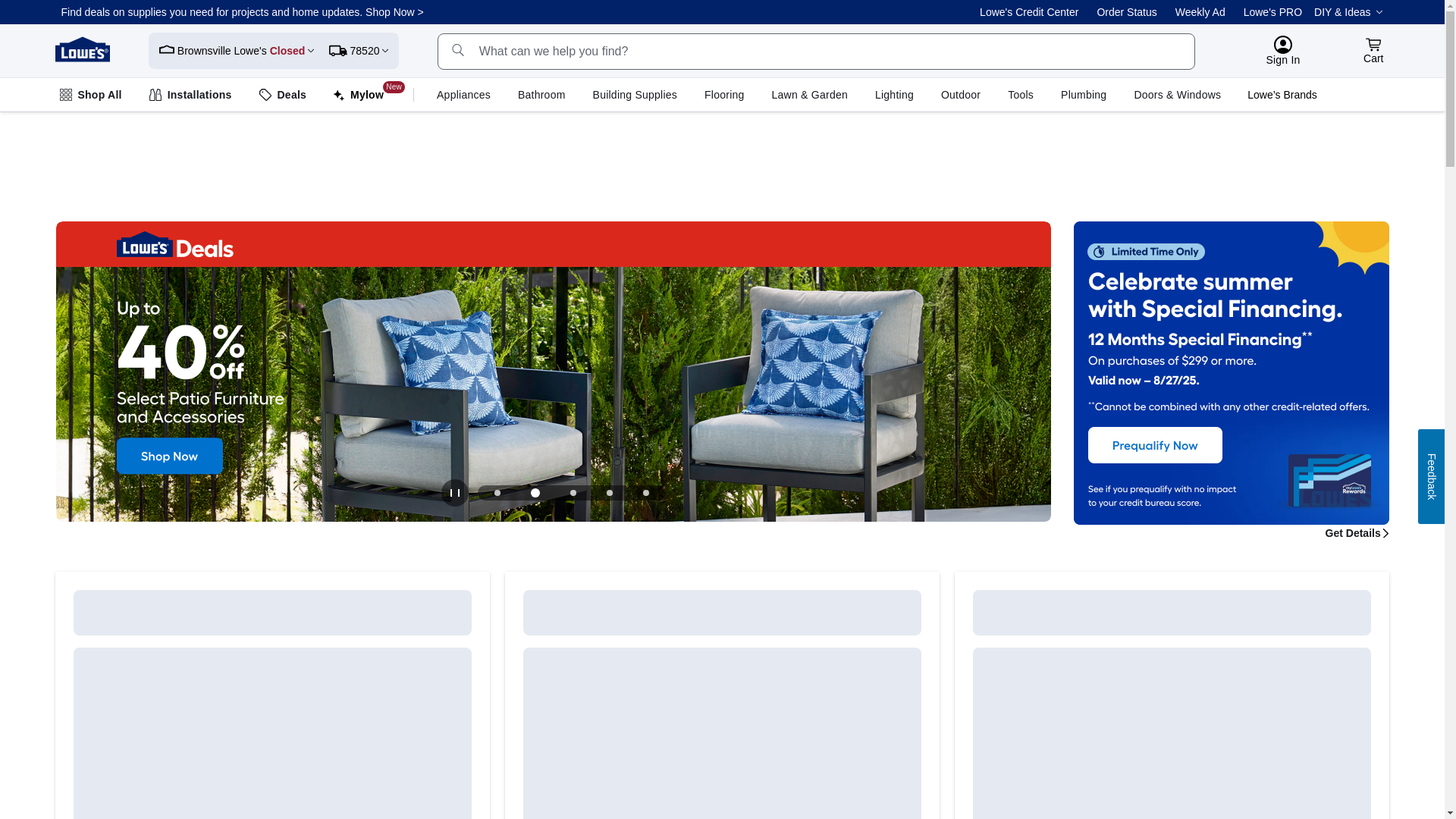 website screenshot of https://lowes.com/