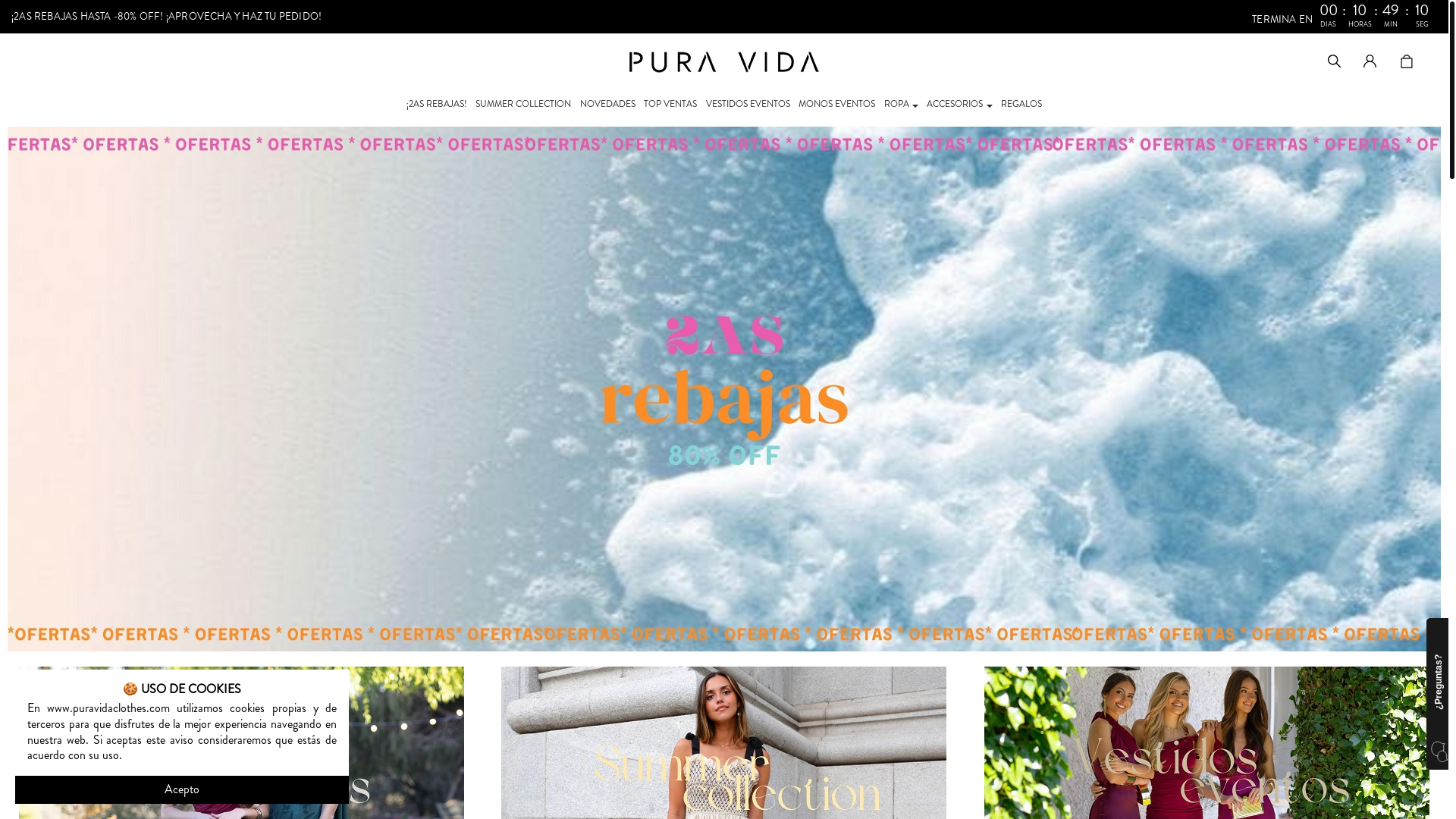website screenshot of https://puravidaclothes.com/