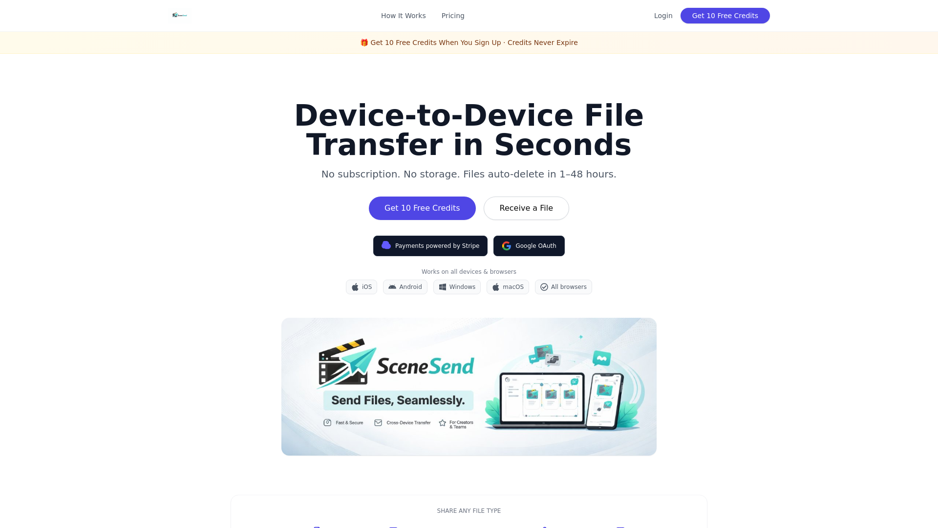 website screenshot of https://scenesend.com/