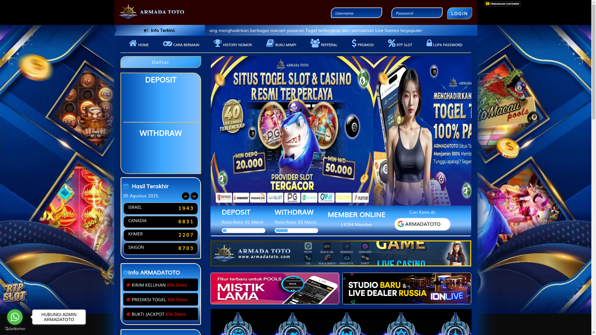 website screenshot of https://armadatoto83.com/