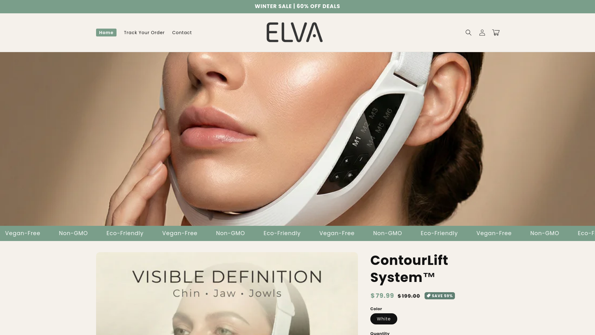 website screenshot of https://shopelvaproducts.com/