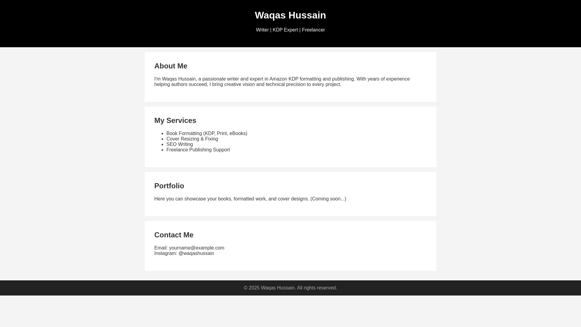 website screenshot of https://waqashussainofficial.com/