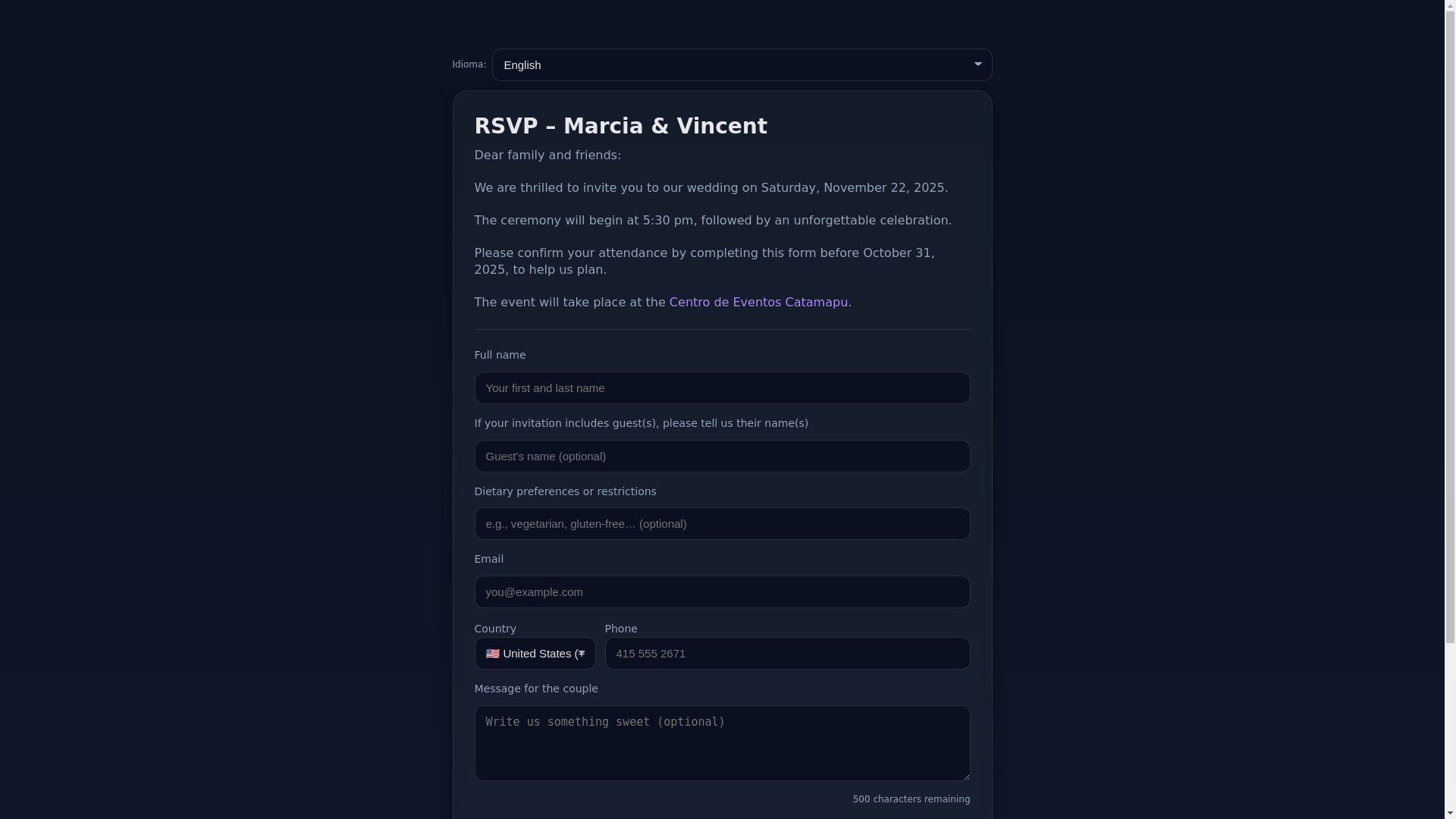 website screenshot of https://matrimonio-landing-page.pages.dev/