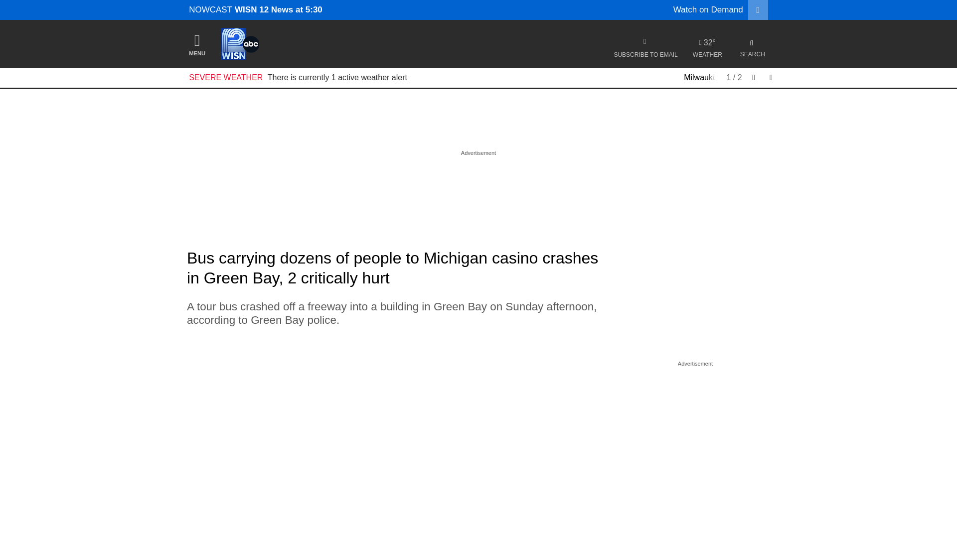 website screenshot of https://www.wisn.com/article/tour-bus-crash-off-freeway-in-green-bay-mabas-wisconsin-says/70814138