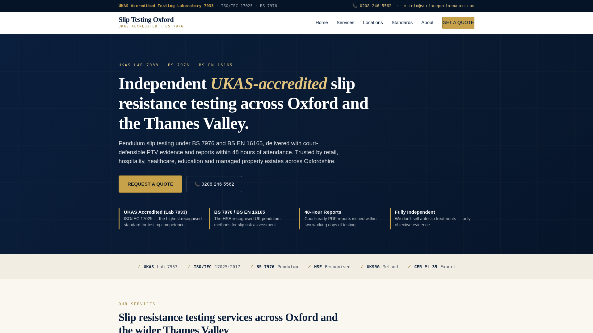 website screenshot of https://slip-testing-oxford.co.uk/