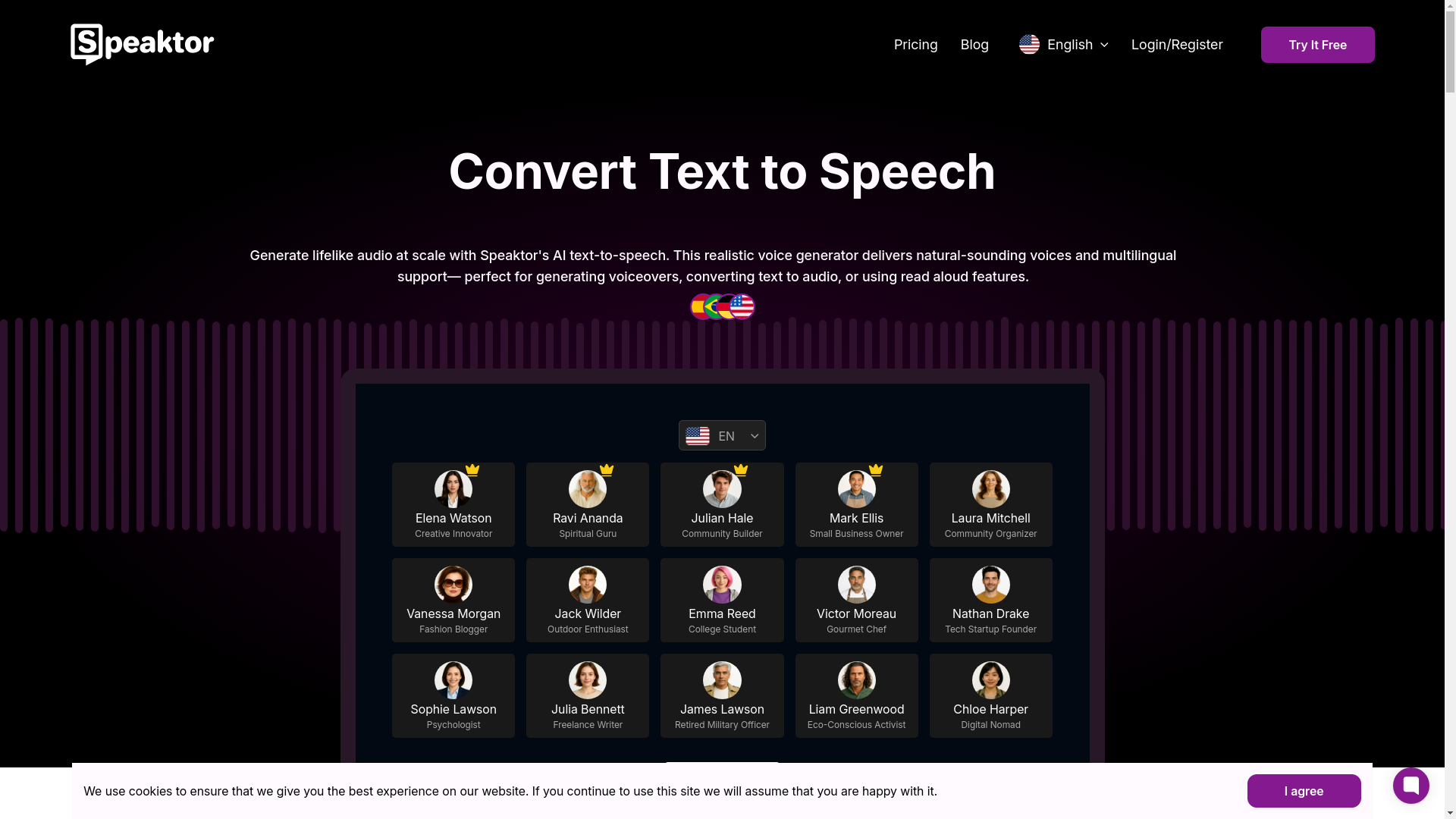 website screenshot of https://speaktor.com/