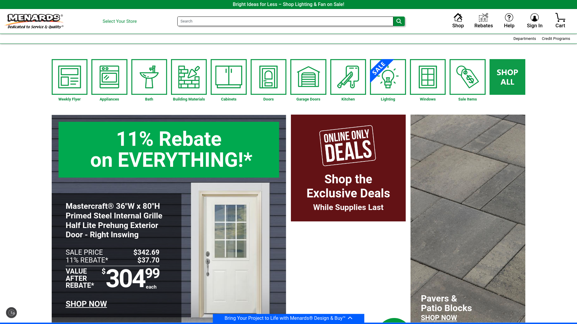 website screenshot of https://www.menards.com