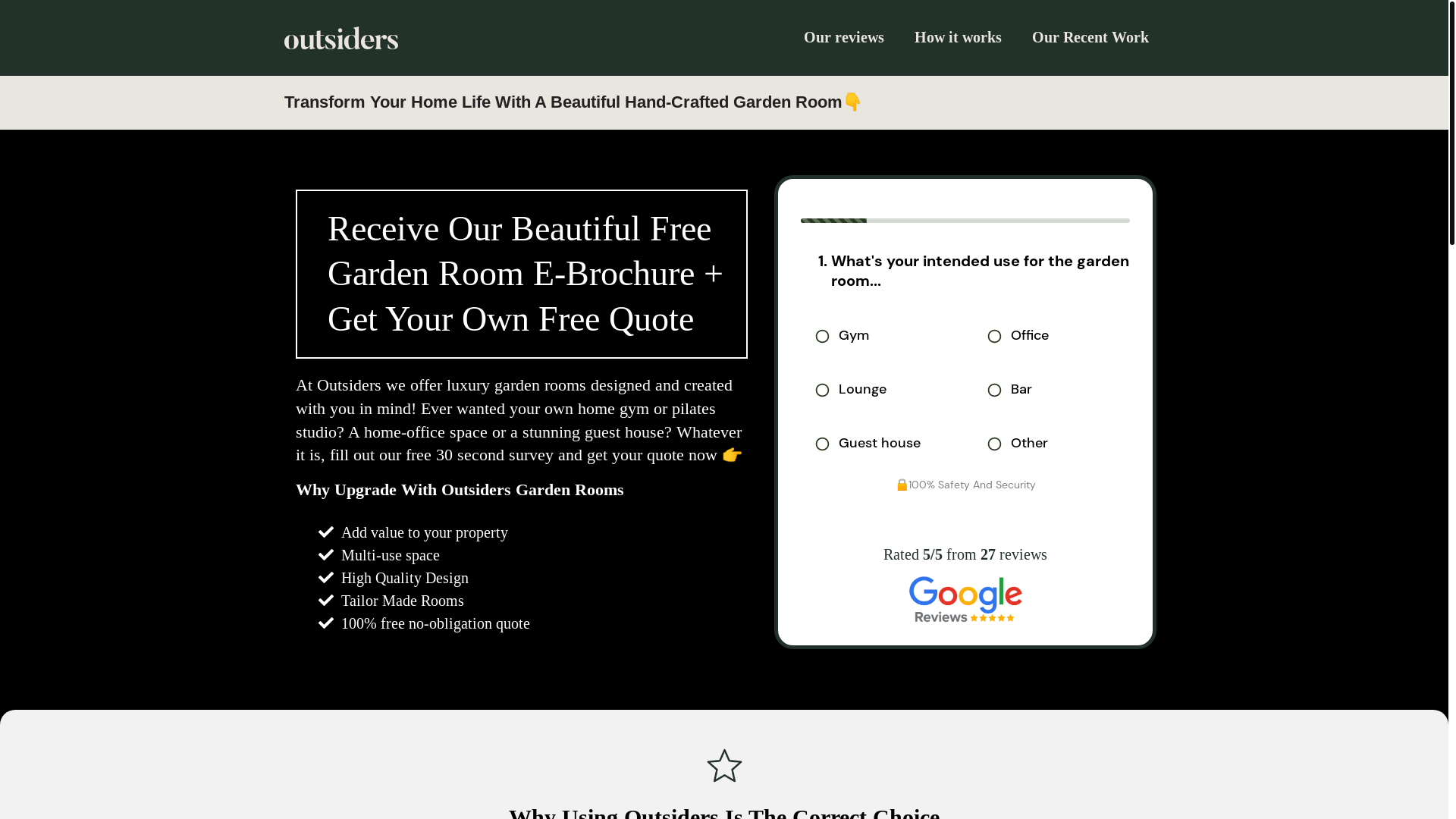 website screenshot of https://outsidersgardenrooms.co/
