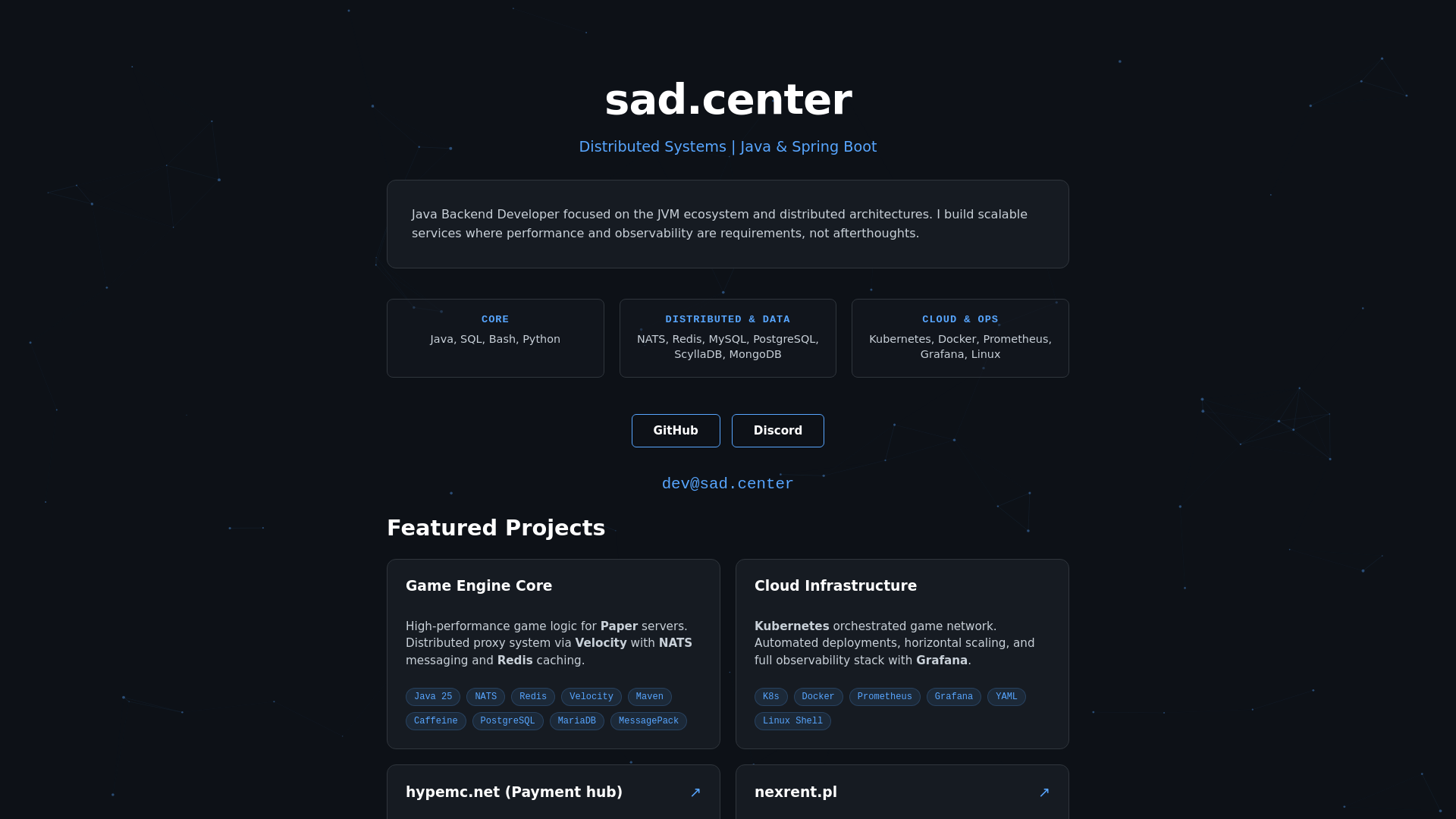 website screenshot of https://sadcenter.dev/