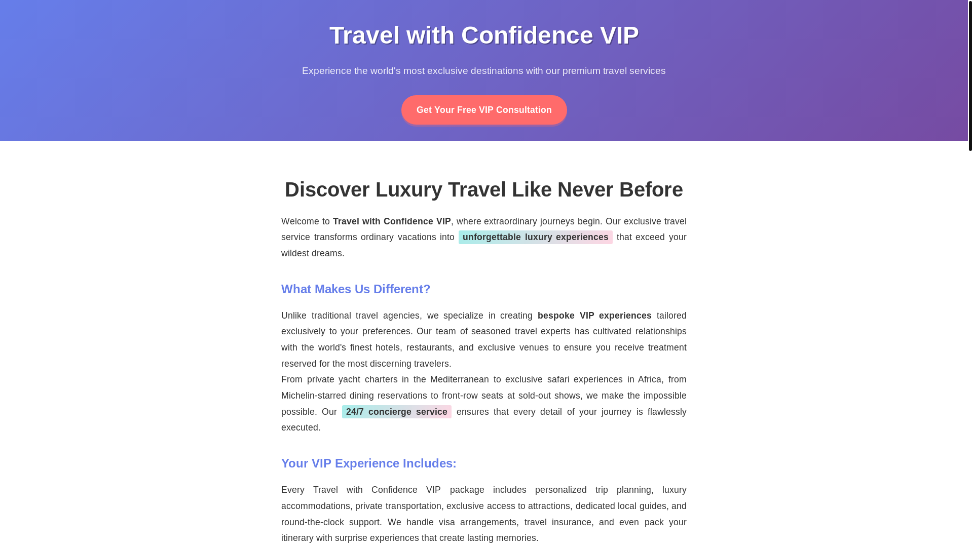 website screenshot of https://travelwithconfidence.vip/
