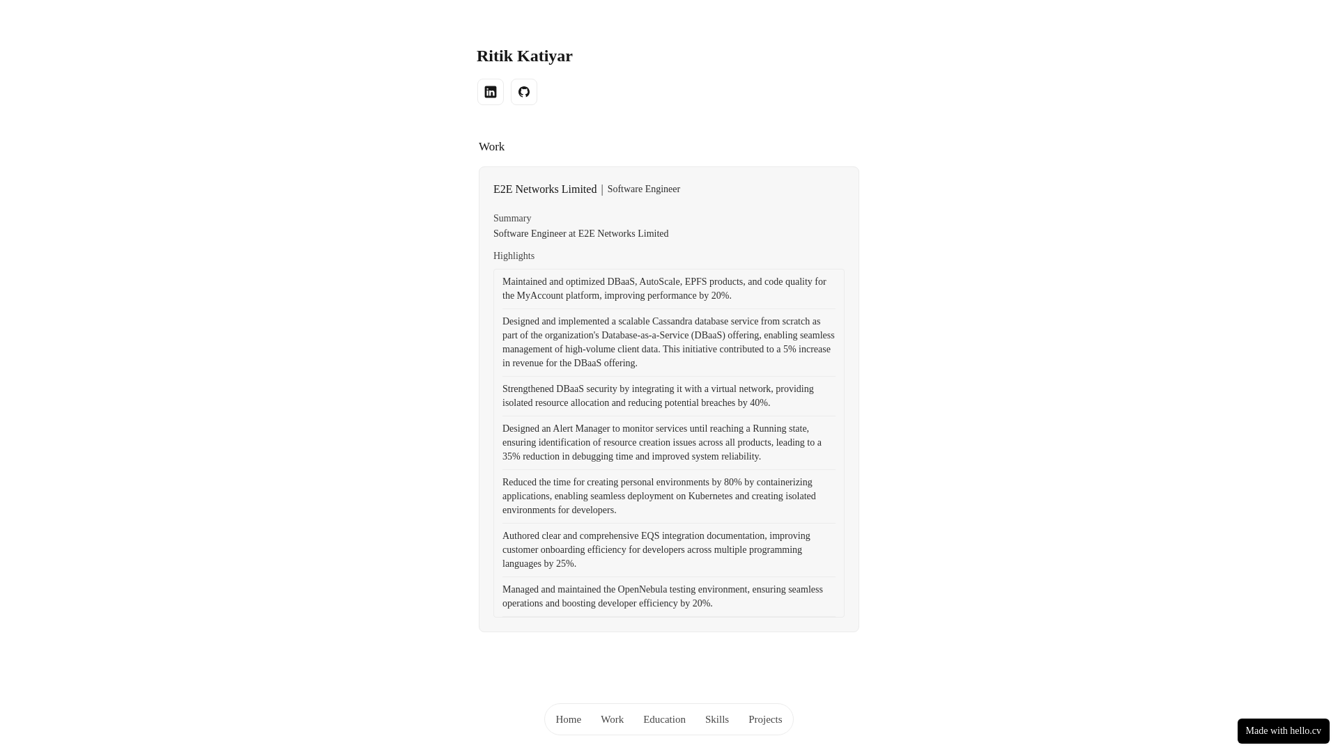 website screenshot of https://ritikkatiyar.cv/