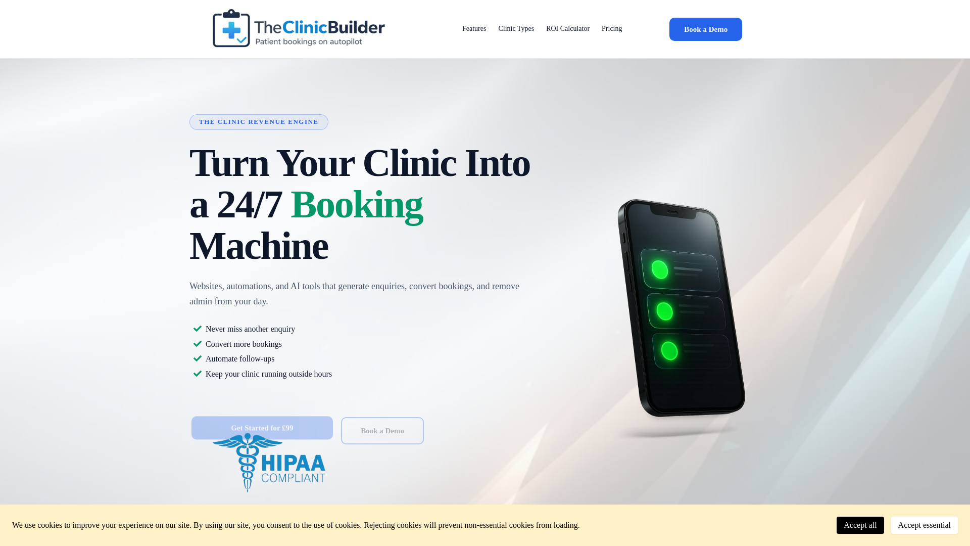 website screenshot of https://theclinicbuilder.co.uk/