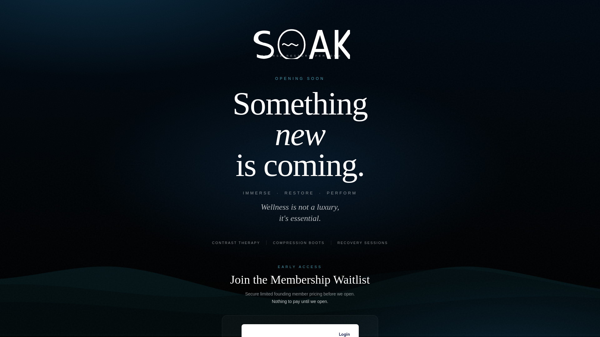 website screenshot of https://soak-coming-soon.pages.dev/