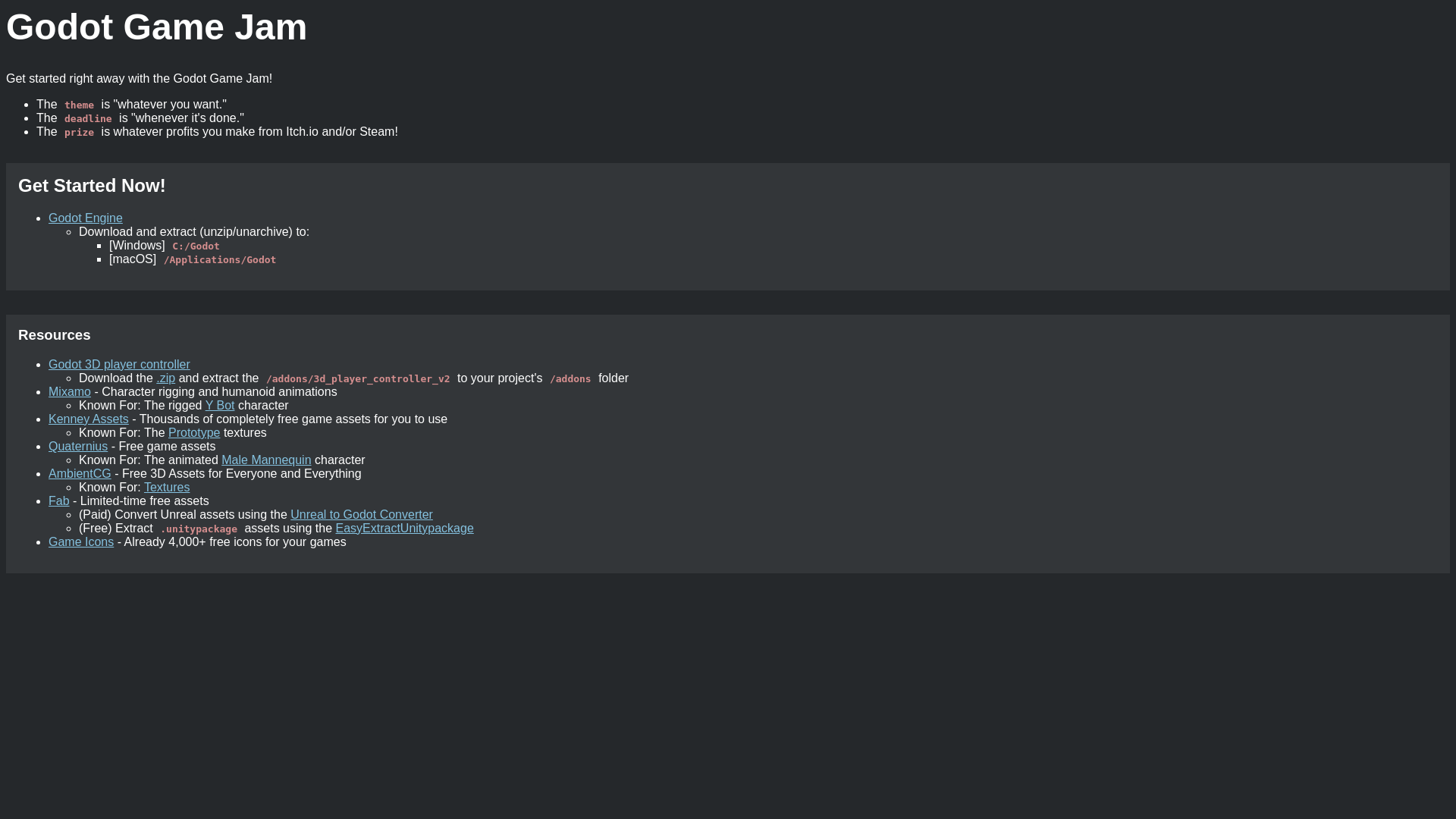 website screenshot of https://godotgamejam.com/