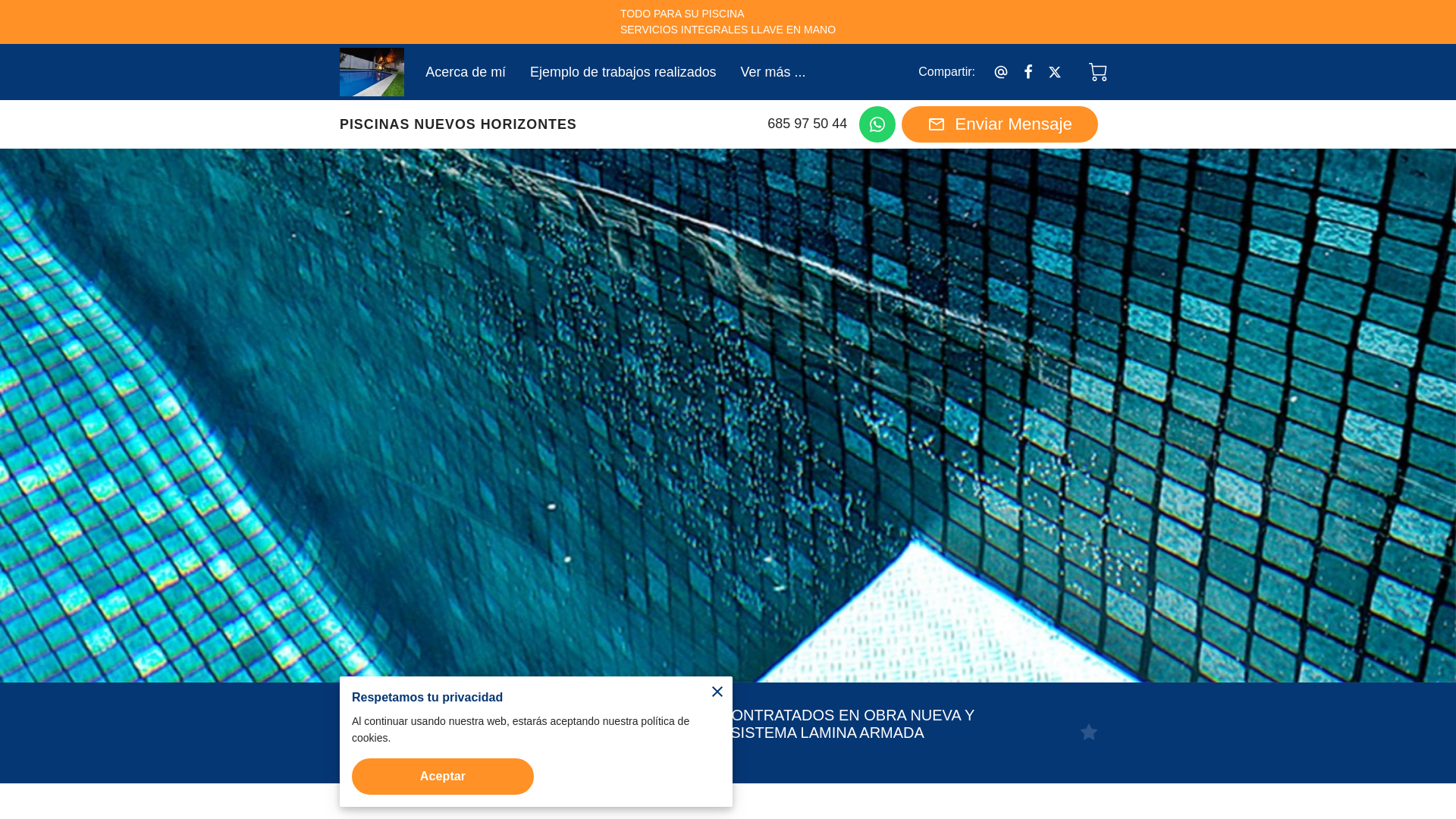 website screenshot of https://piscinasnuevohorizonte.com/